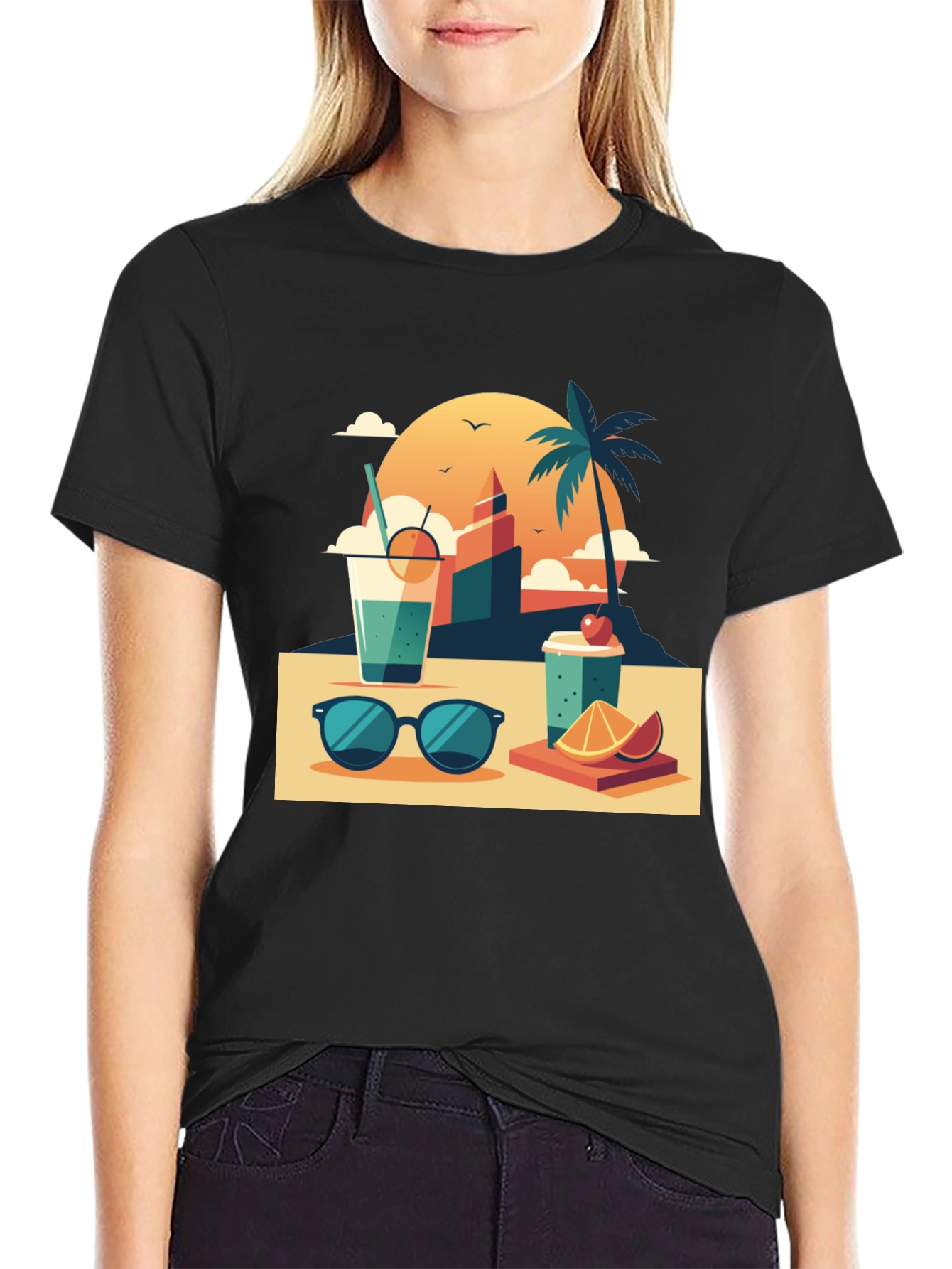 Black Summer Vibes Graphic T-Shirt view 2