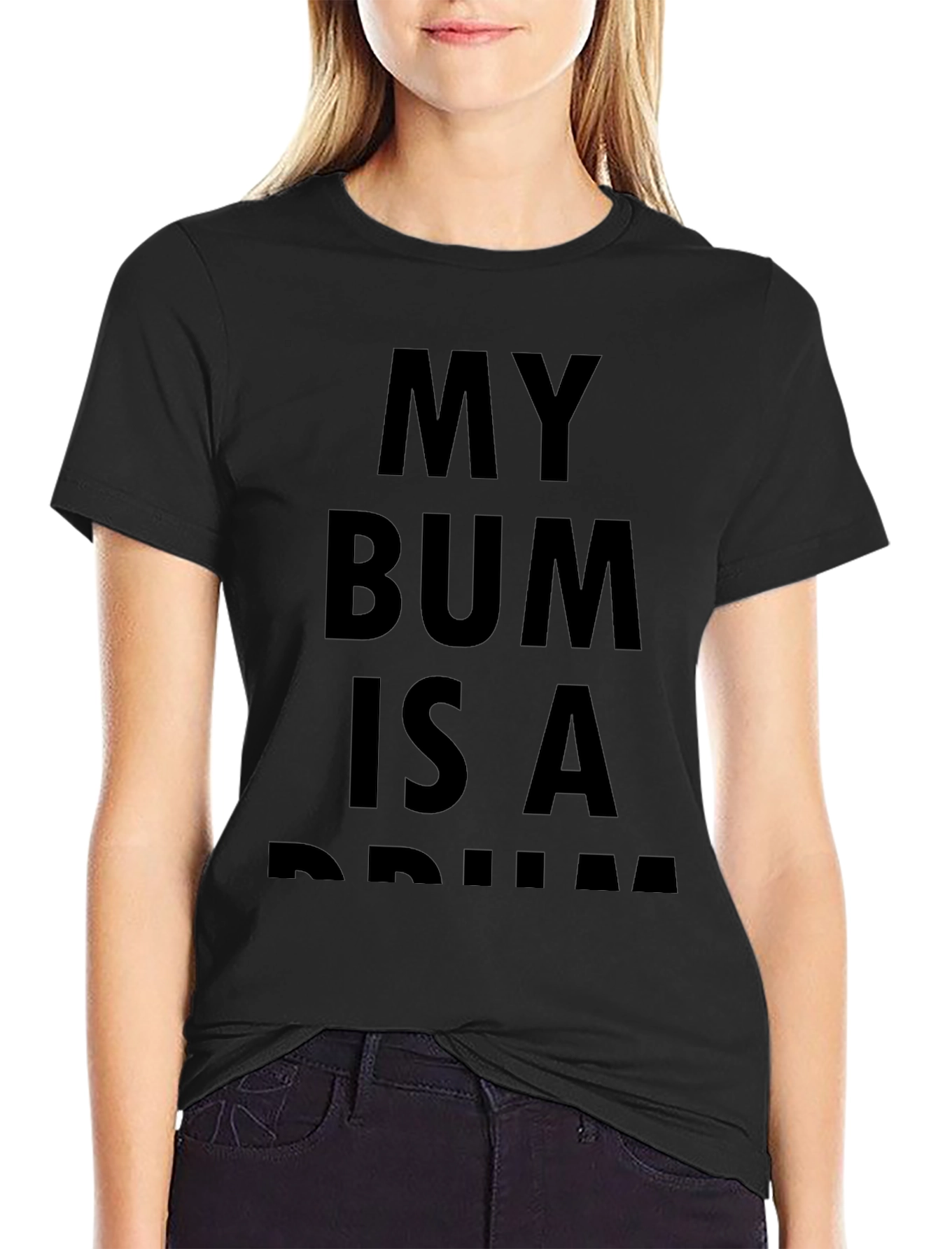 Black My Bum Is A Drum Black T-Shirt view 2