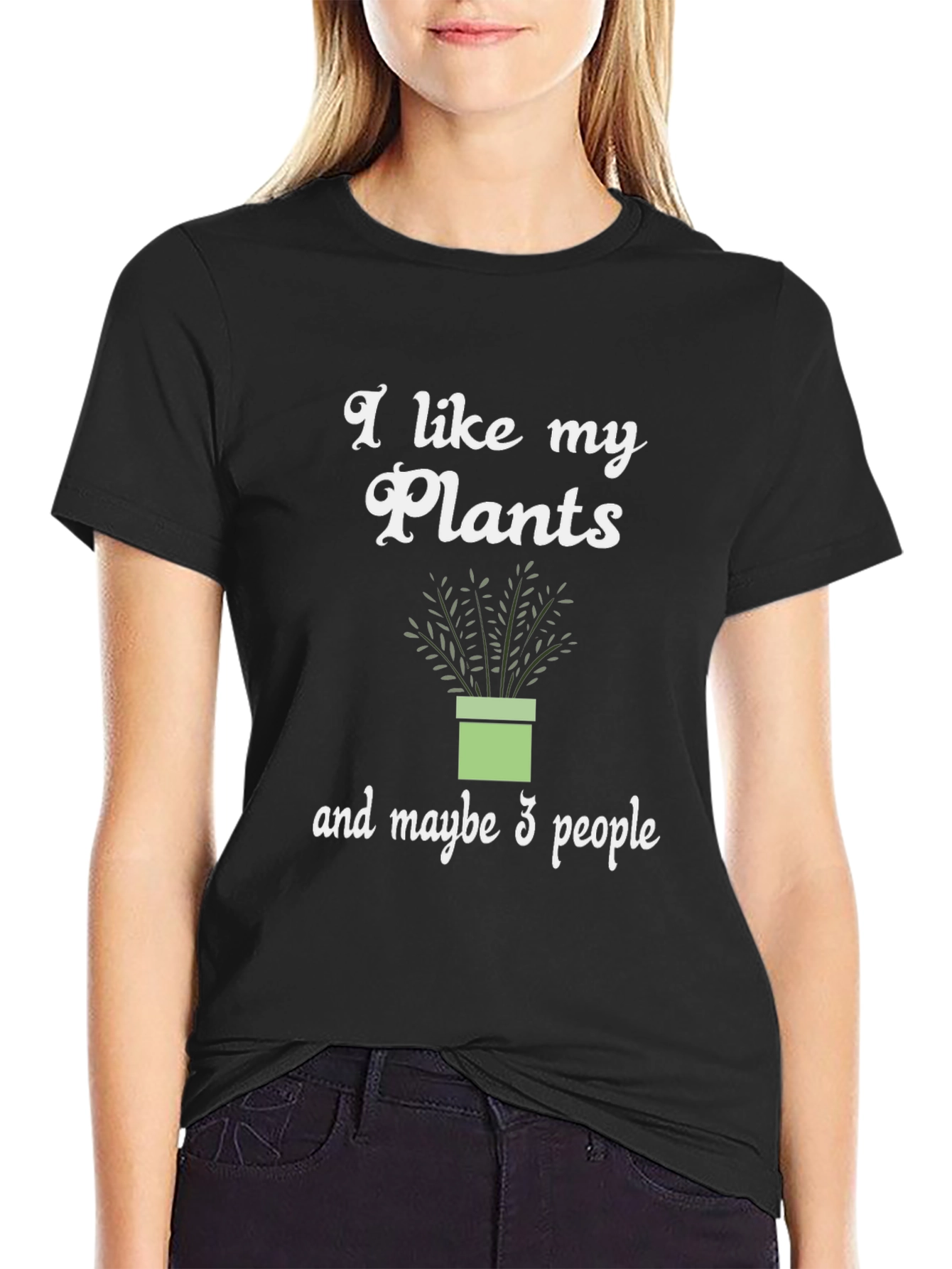 Black I Like My Plants and Maybe 3 People Graphic Tee view 2