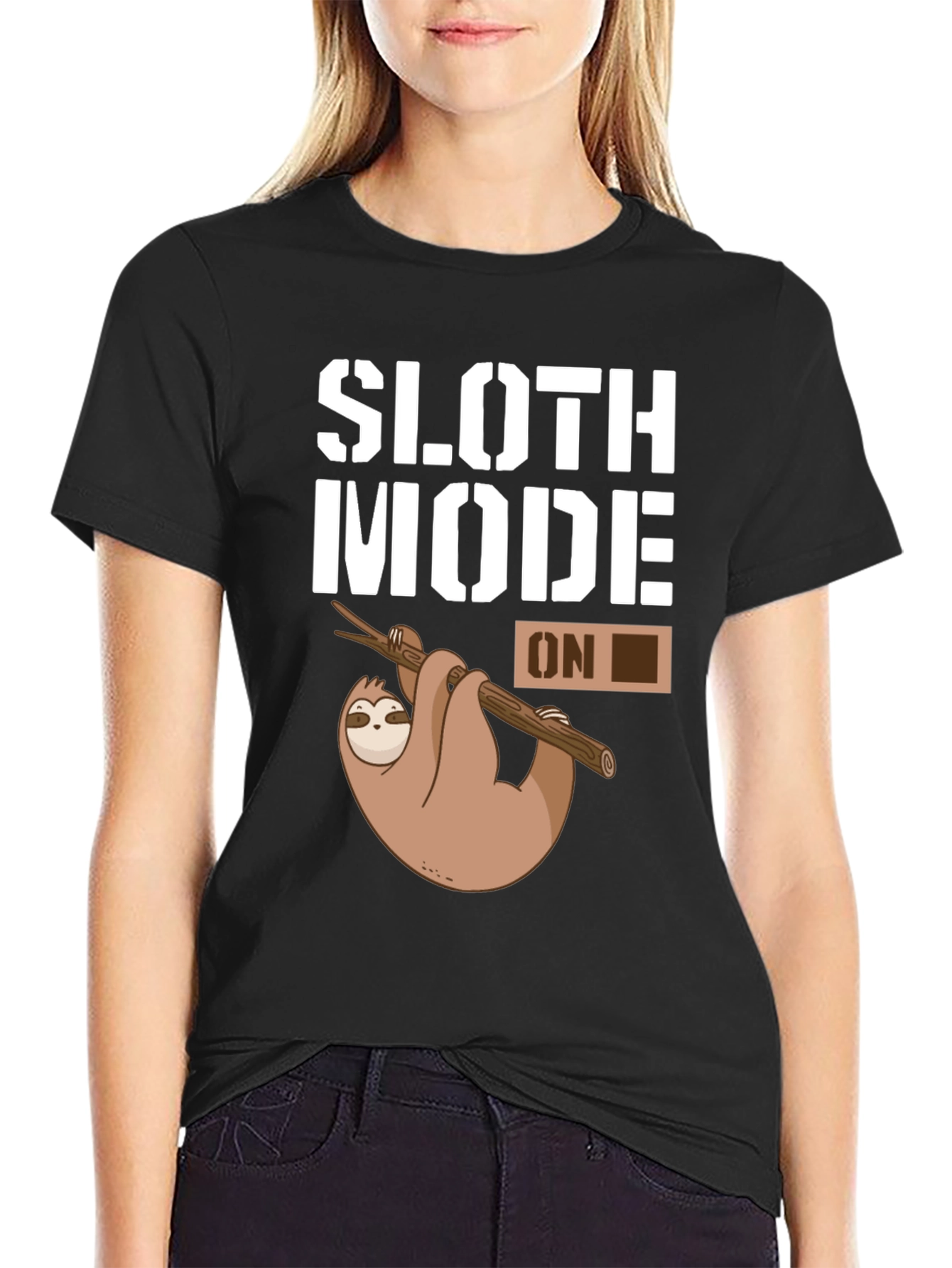 Black Sloth Mode On Graphic T-Shirt - Black Casual Tee view 2