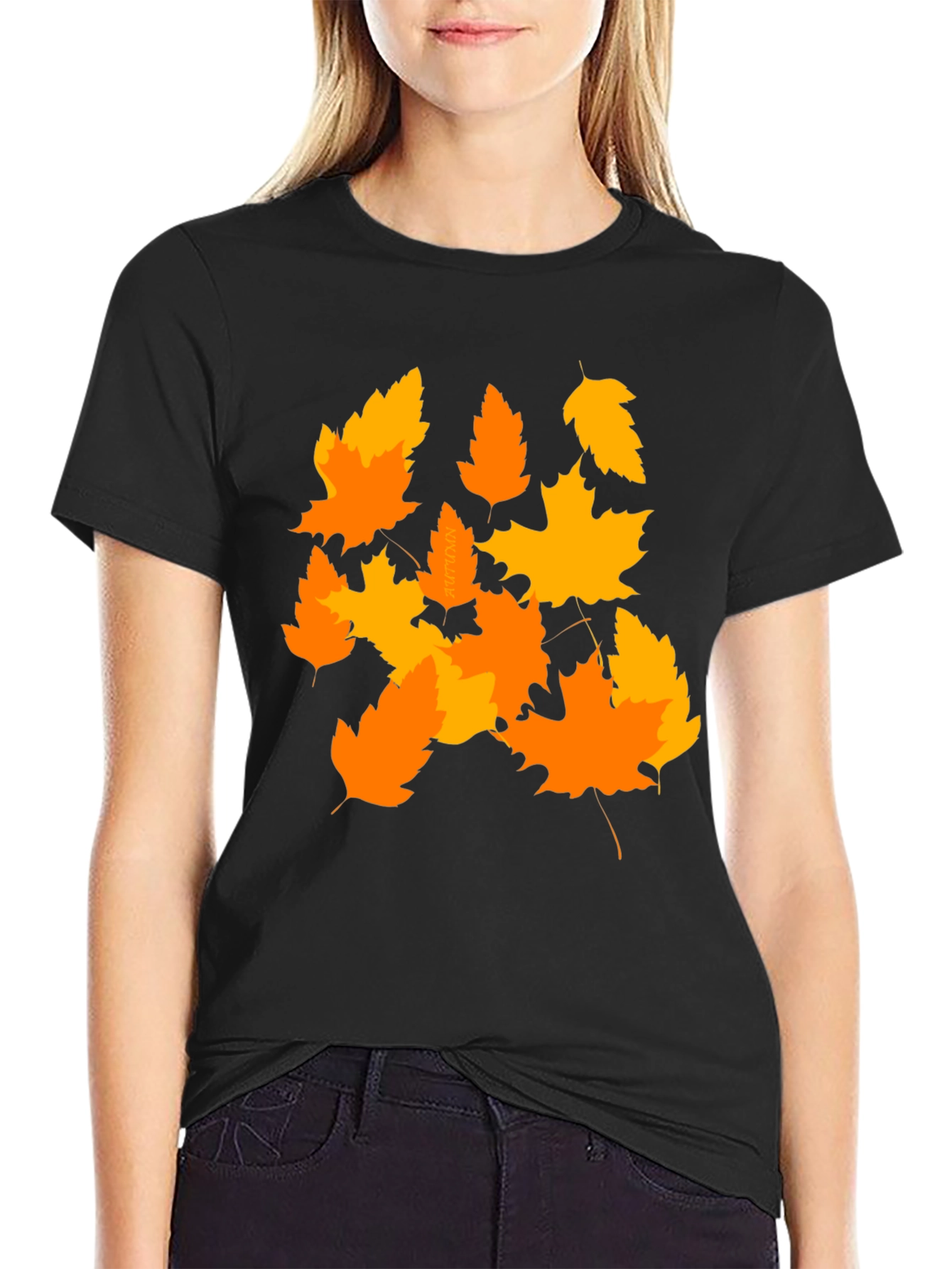 Black Autumn Leaves Graphic Tee - Stylish Fall Fashion view 2