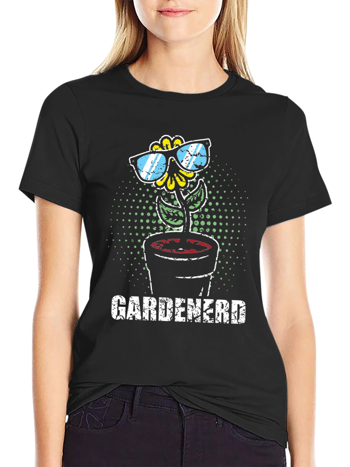 Black Gardenerd T-Shirt - Sunflower Sunglasses Novelty Tee view 2