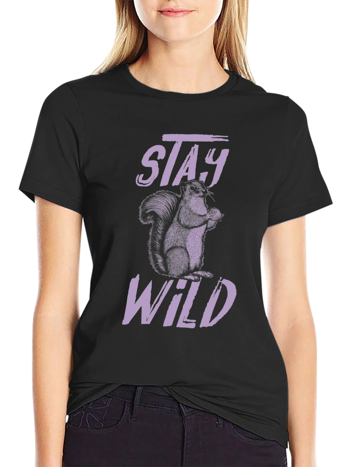 Black Stay Wild Squirrel Graphic T-Shirt - Black view 2