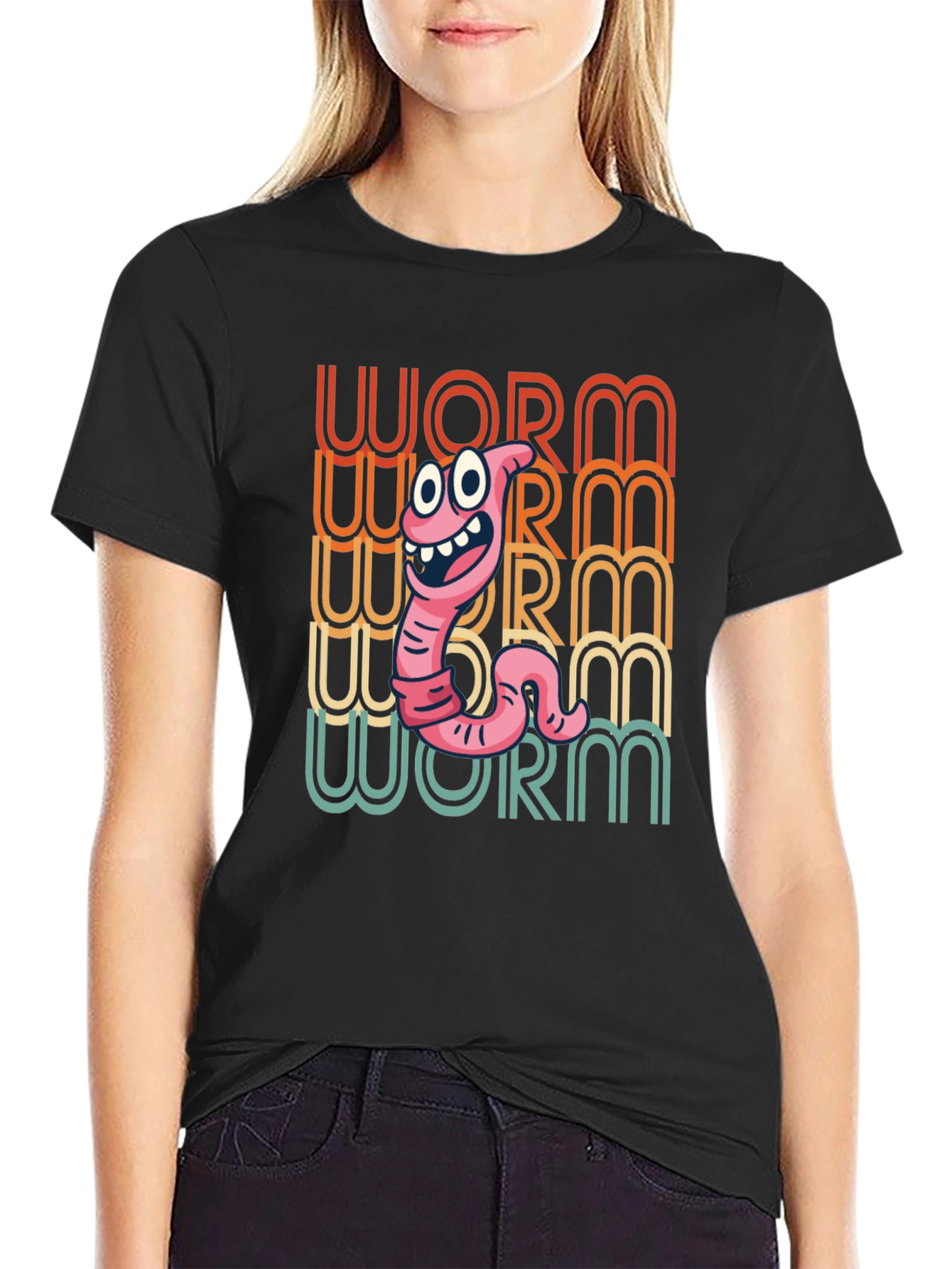 Black Funny Worm Graphic Tee - Black Cotton T-Shirt view 2