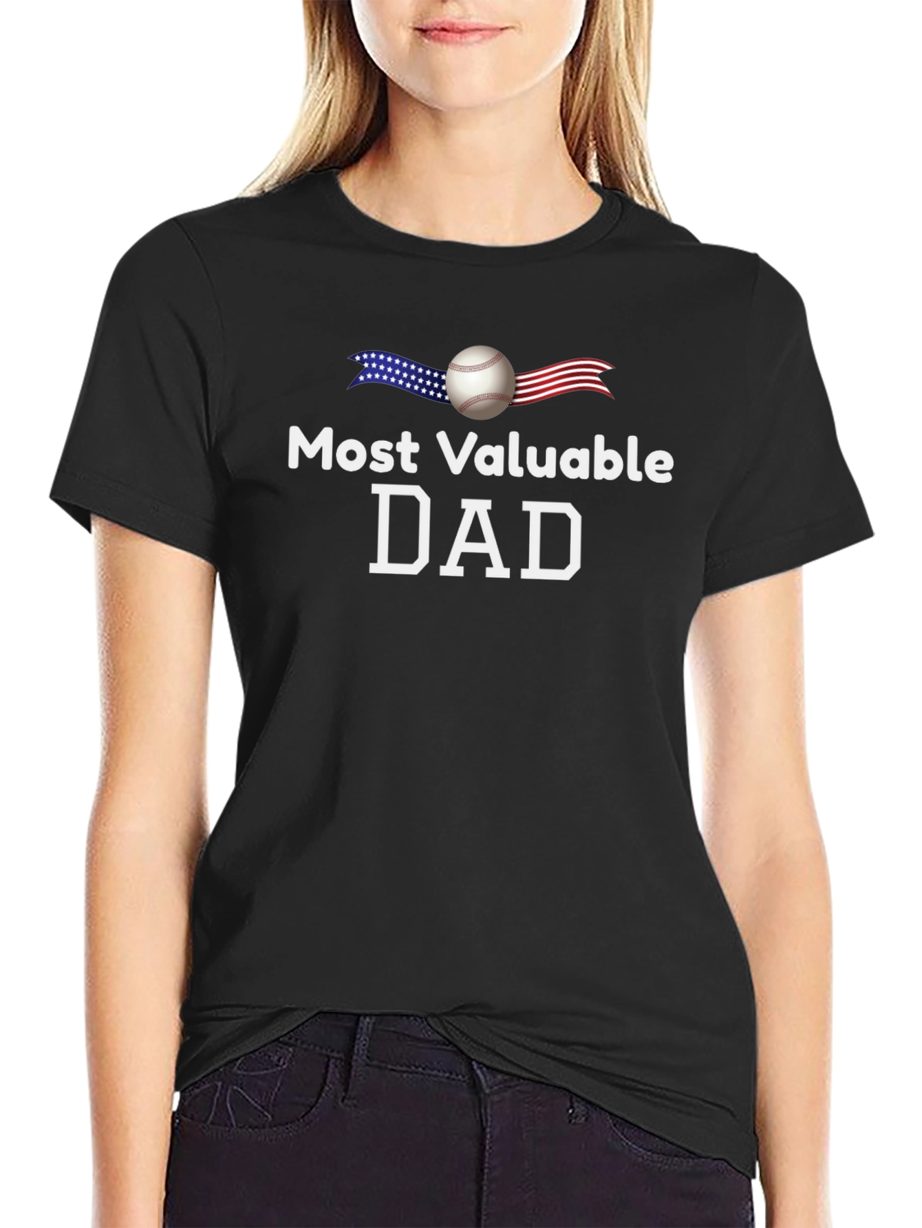 Black Most Valuable Dad Baseball T-Shirt view 2