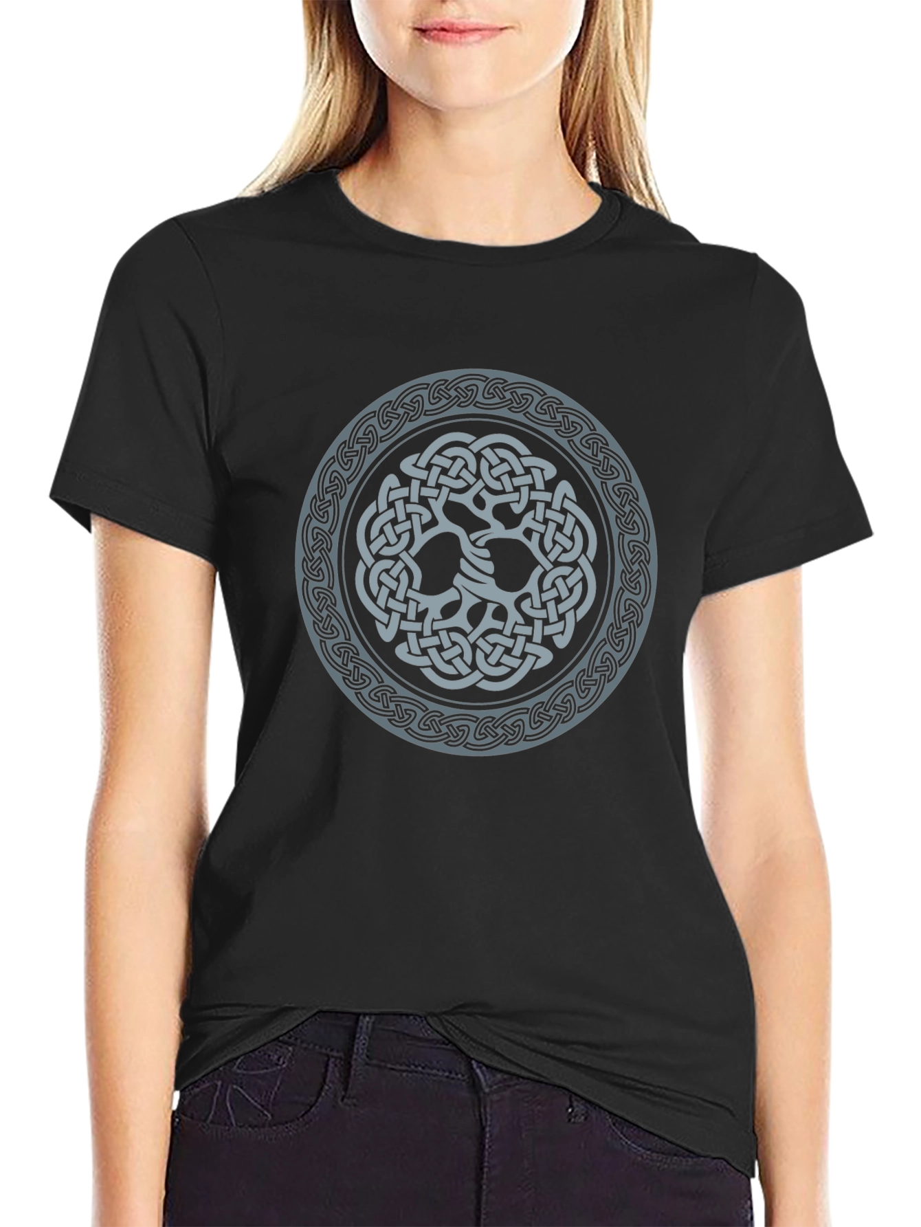 Black Celtic Knot Design Black T-Shirt view 2