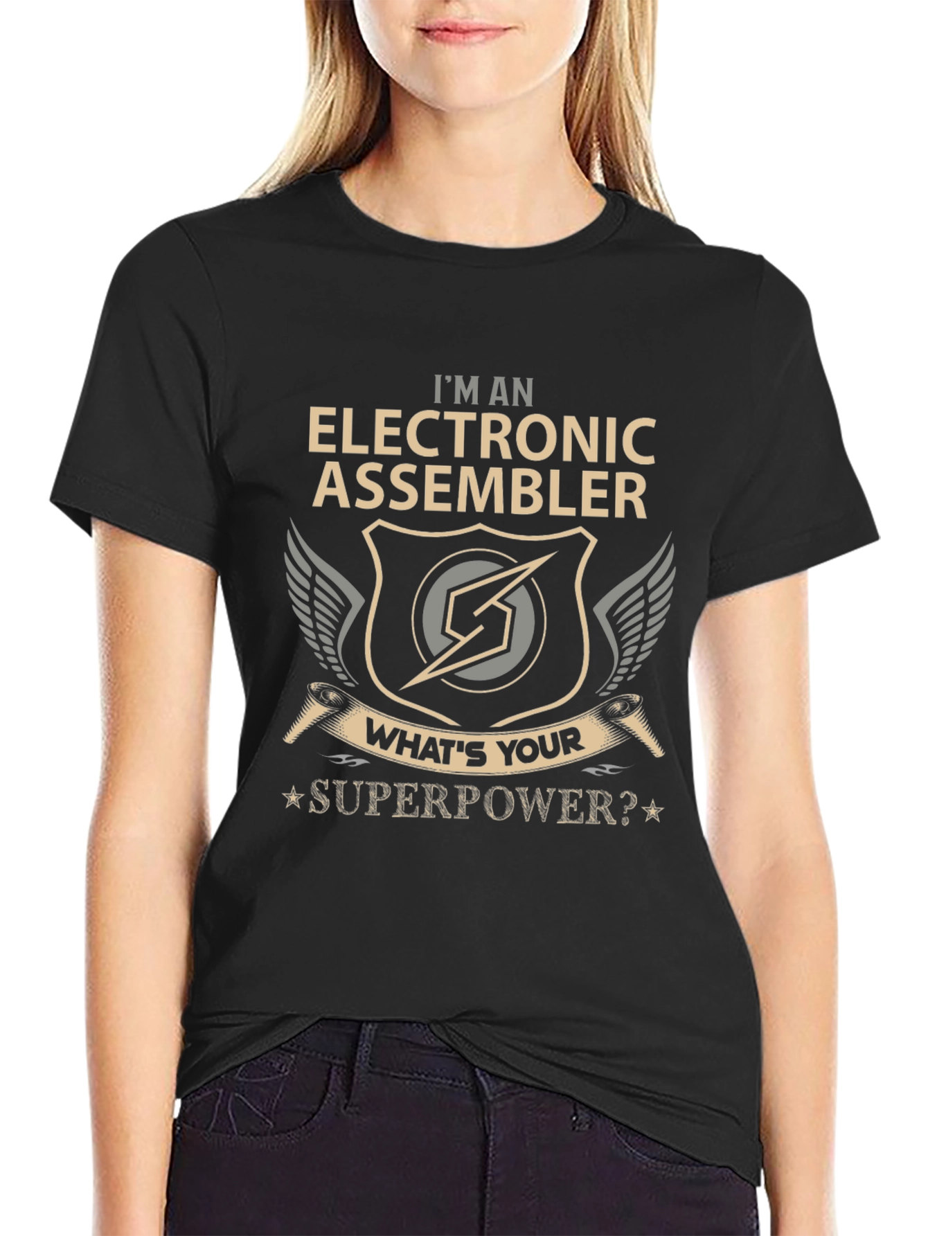 Black Electronic Assembler Superpower T-Shirt view 2