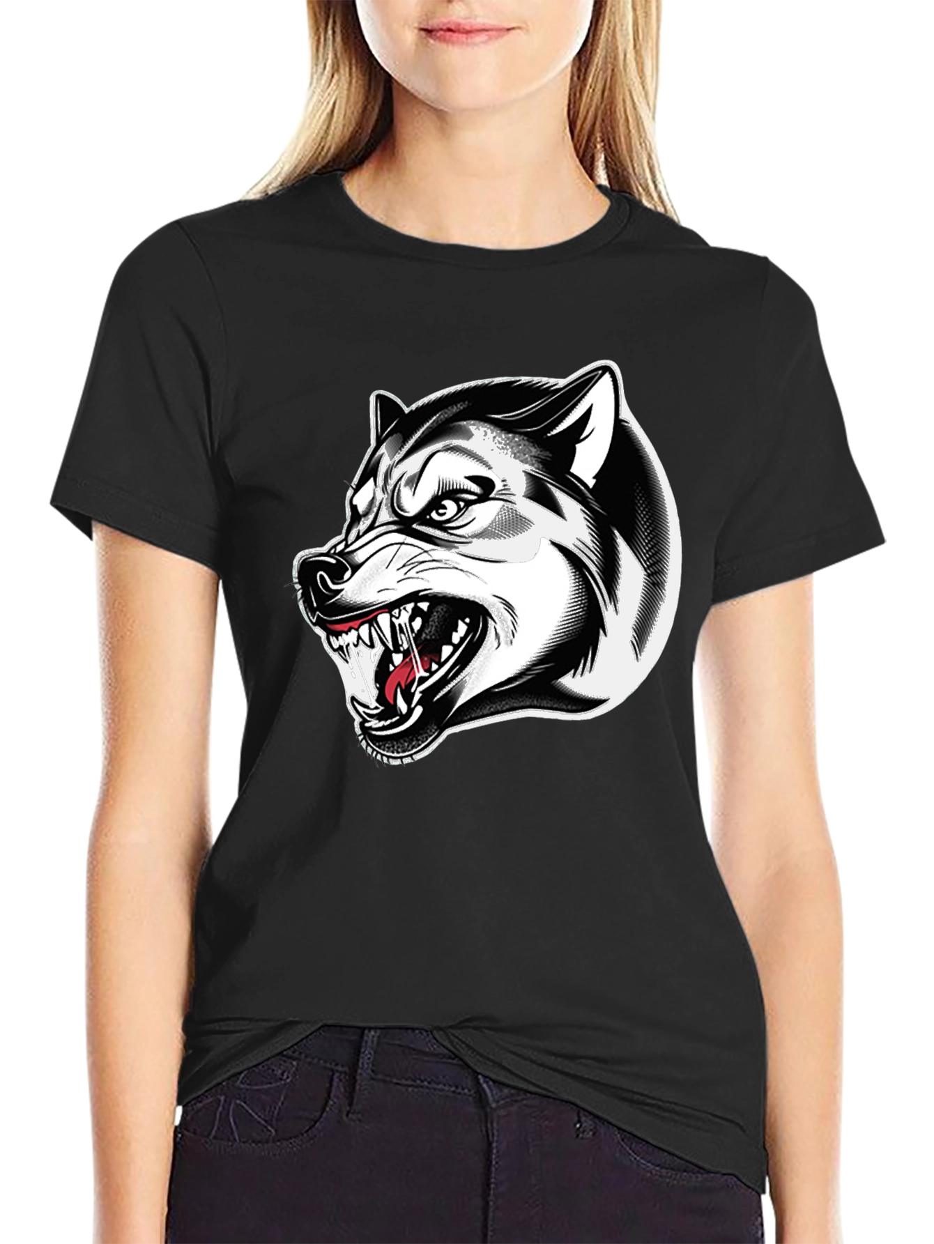 Black Men's Black Wolf Graphic Tee view 2