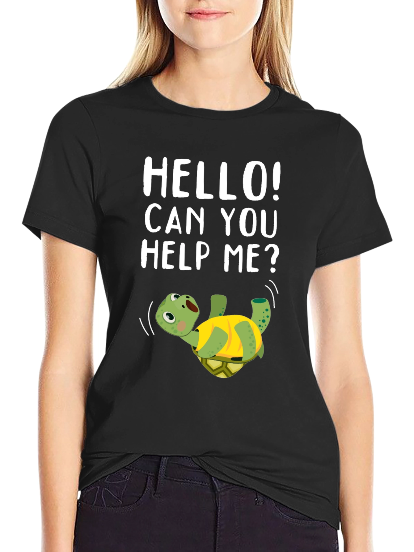 Black Help Me Turtle Graphic T-Shirt view 2