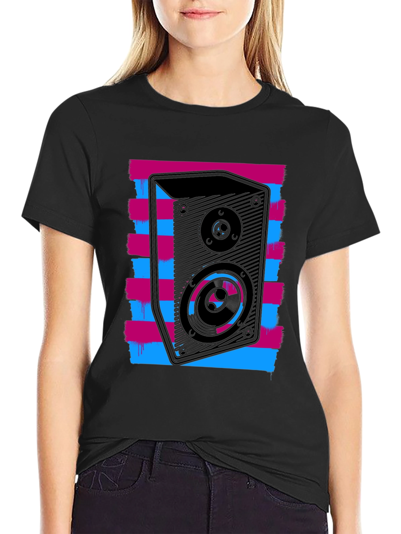 Black Retro Speaker Graphic T-Shirt - Bold Black Tee view 2