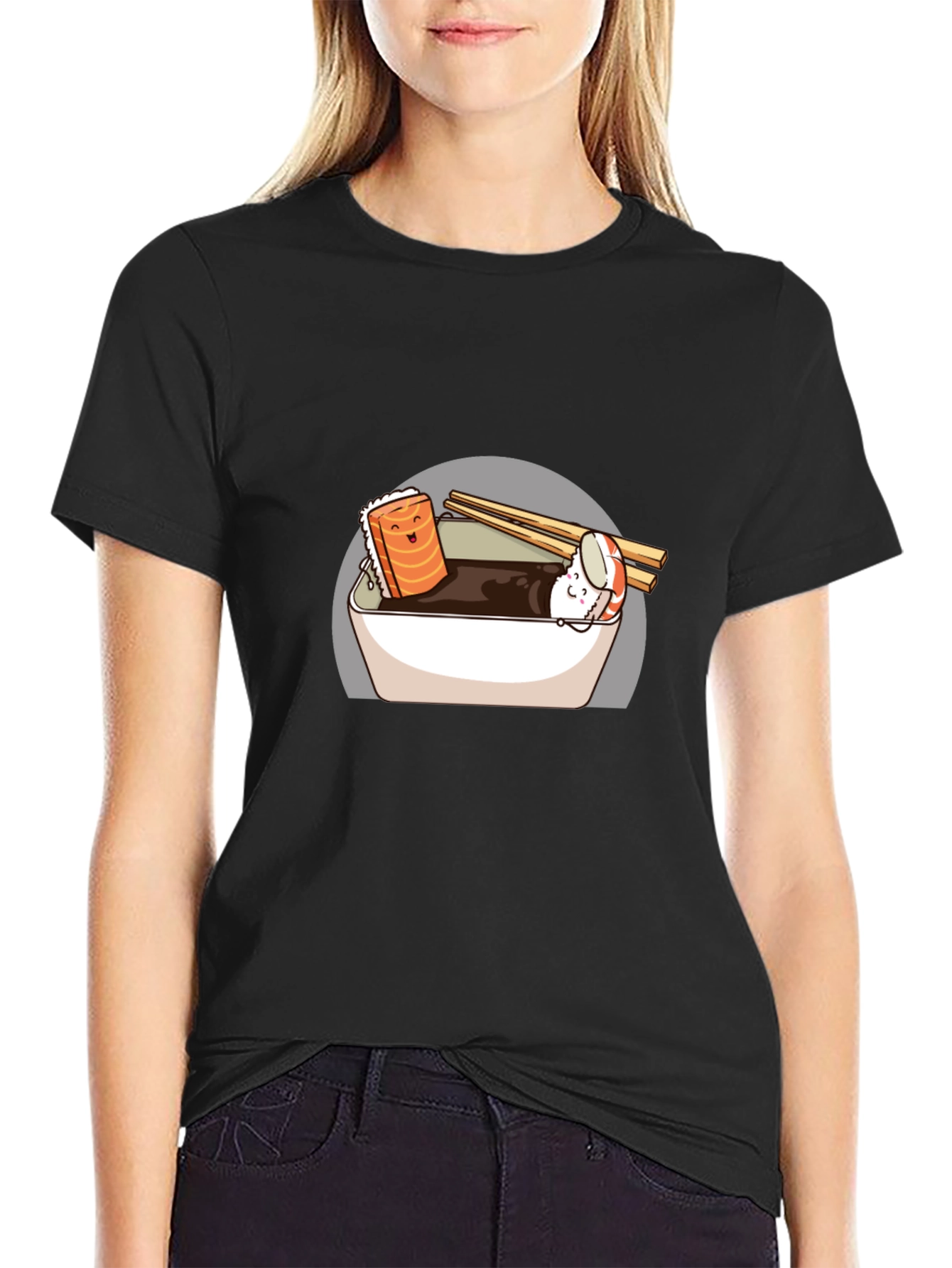 Black Sushi Lover's T-Shirt - Funny Food Graphic Tee view 2