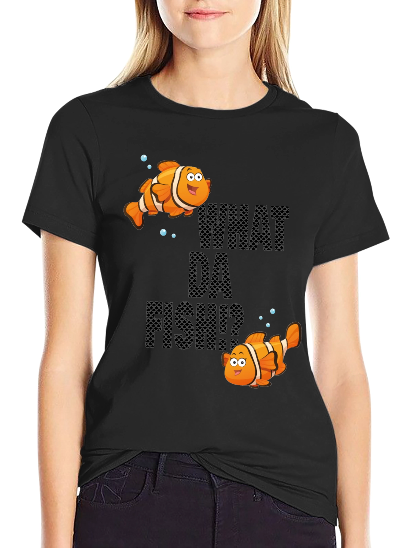 Black Funny What Da Fish T-Shirt view 2