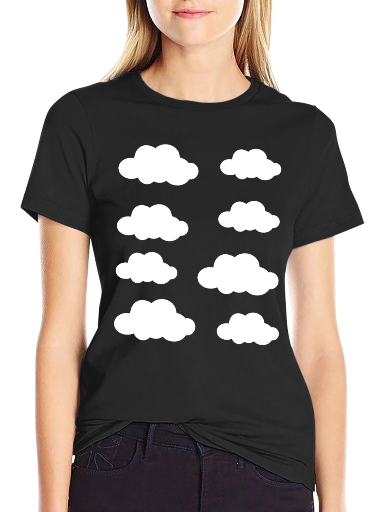 Black Cloud Print Black T-Shirt - Stylish & Unique view 2