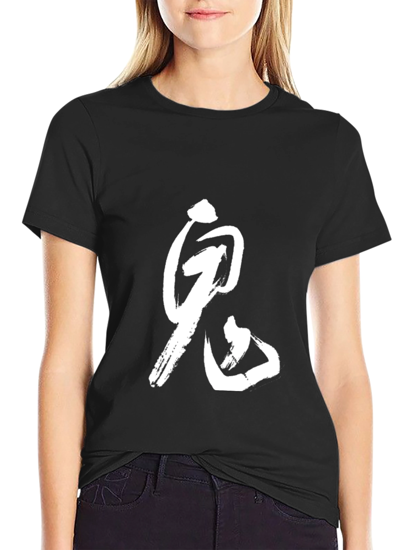 Black Black T-Shirt with White Japanese "Oni" Character view 2