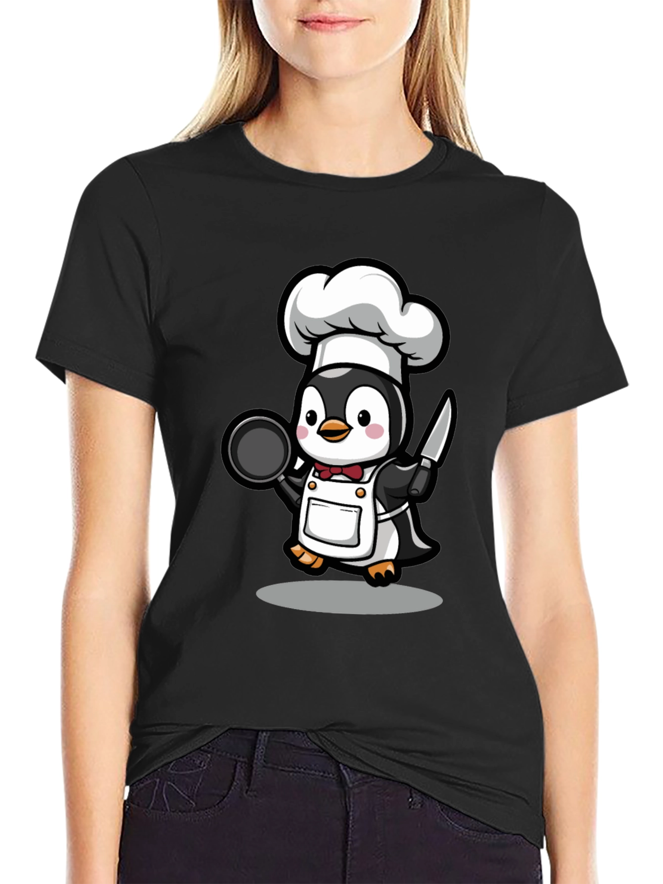 Black Chef Penguin Graphic T-Shirt view 2