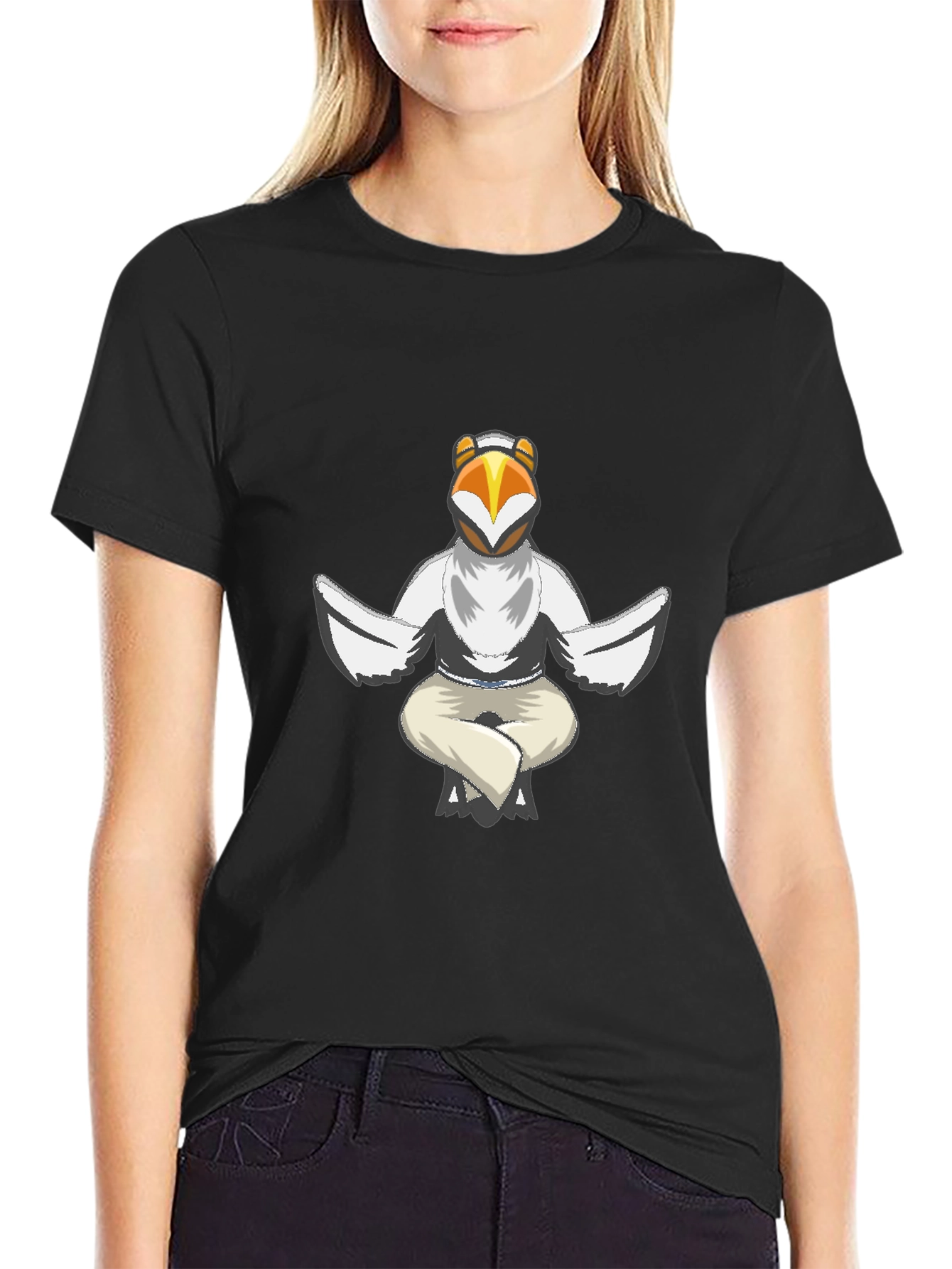 Black Cool Bird Meditating Graphic Tee - Black view 2