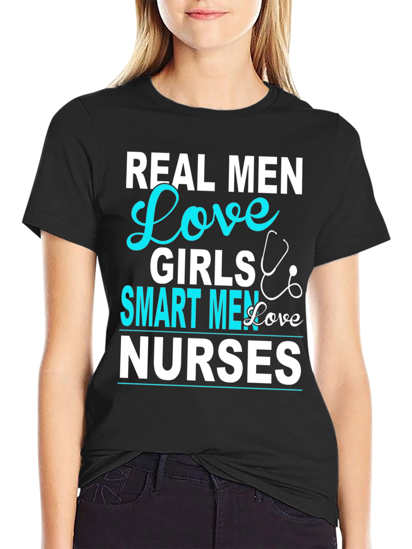 Black Real Men Love Girls, Smart Men Love Nurses T-Shirt view 2