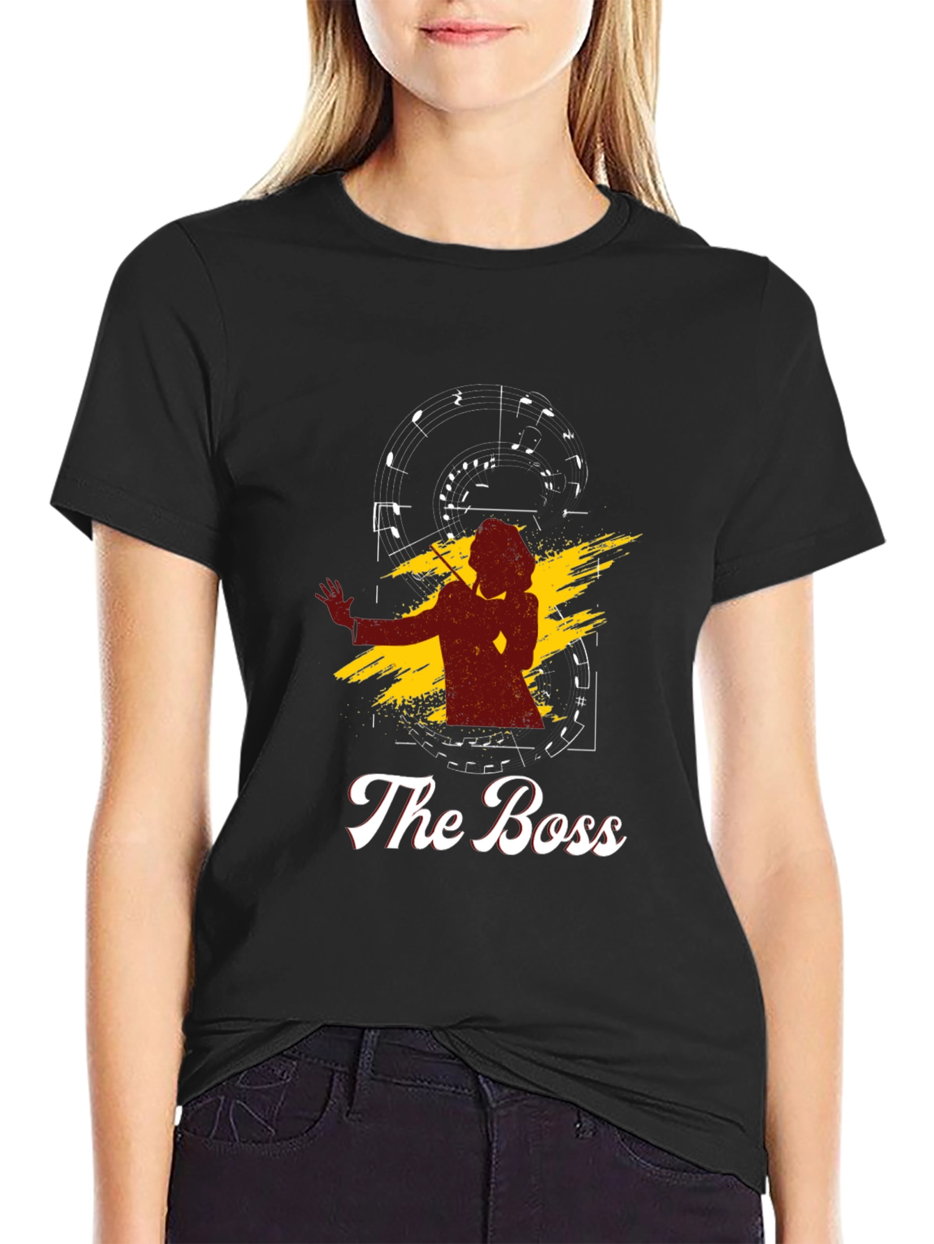 Black The Boss Graphic T-Shirt - Music Conductor Design view 2
