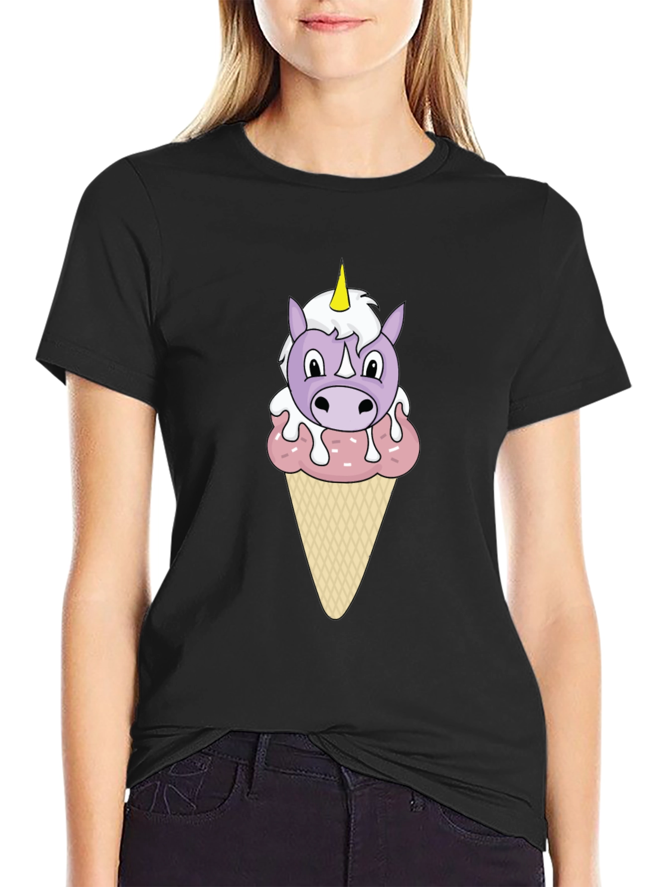 Black Unicorn Ice Cream Graphic T-Shirt view 2