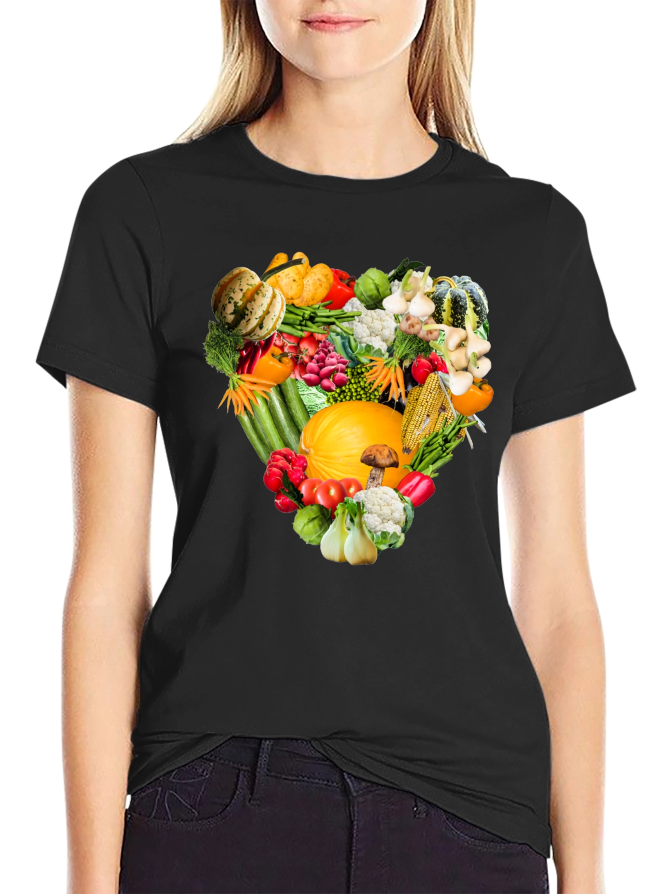 Black Vegetable Heart T-Shirt - Healthy Food Tee view 2
