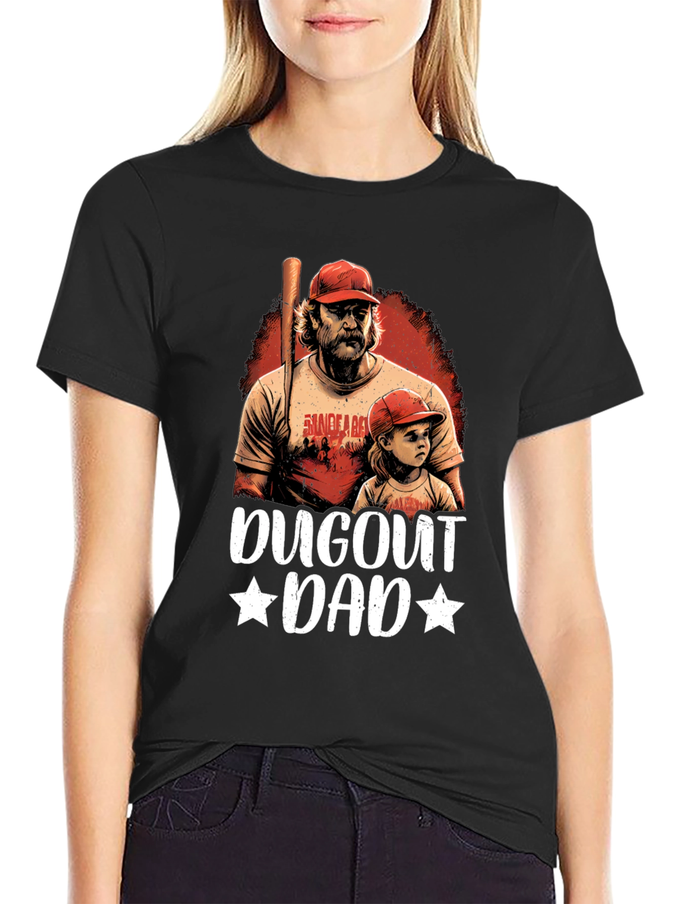 Black Dugout Dad Graphic Tee - Baseball Fan Apparel view 2