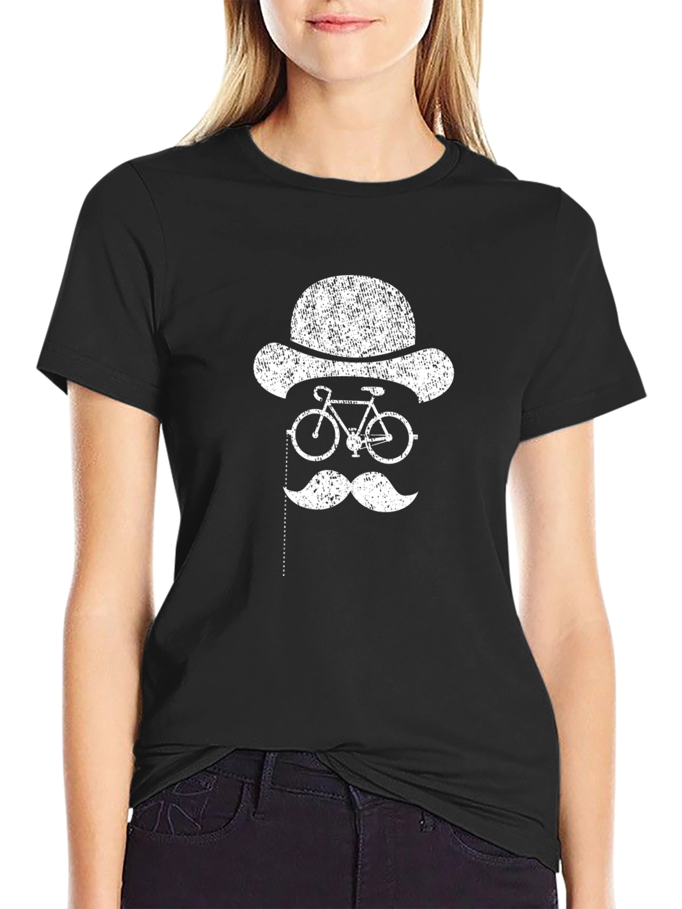 Black Bicycle Monocle T-Shirt - Distressed Graphic Tee view 2