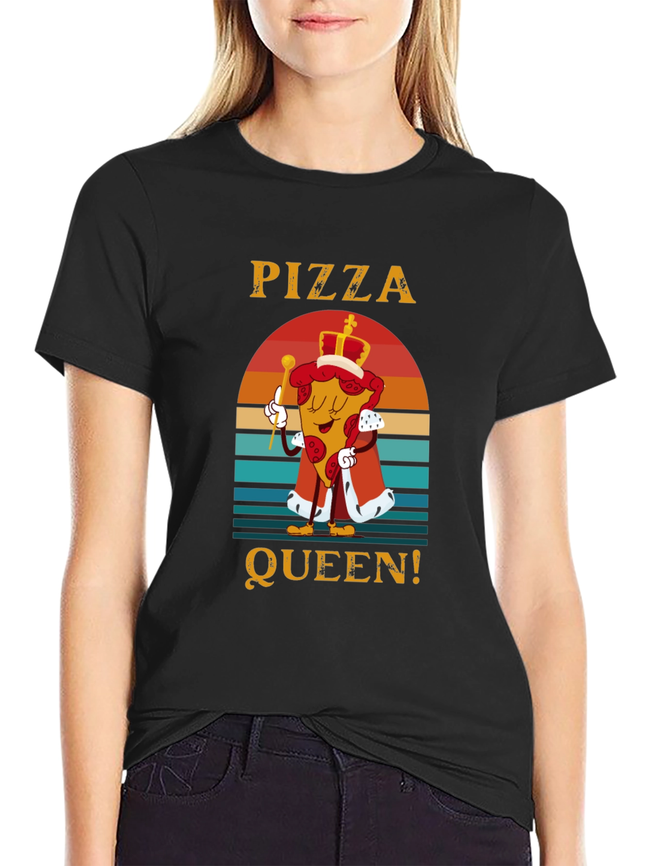 Black Pizza Queen Graphic T-Shirt - Funny Food Tee view 2