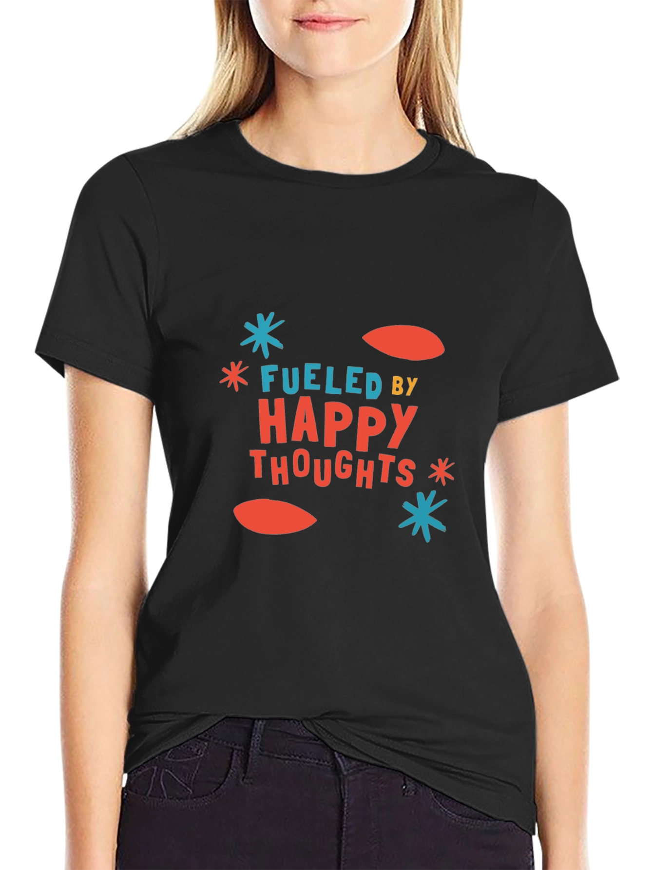 Black Fueled by Happy Thoughts Graphic Tee view 2