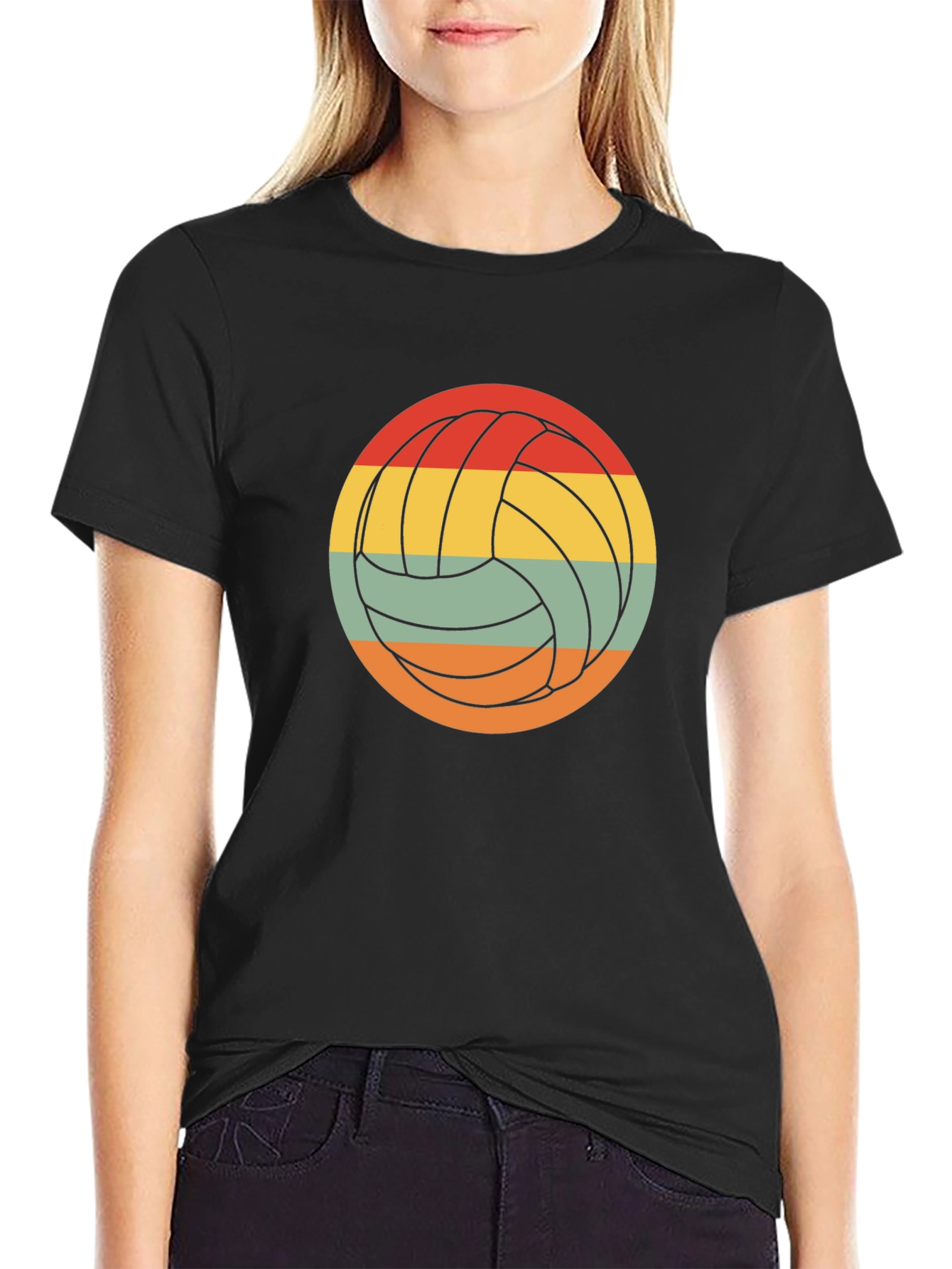 Black Retro Volleyball Graphic Tee - Comfort Fit Black Shirt view 2