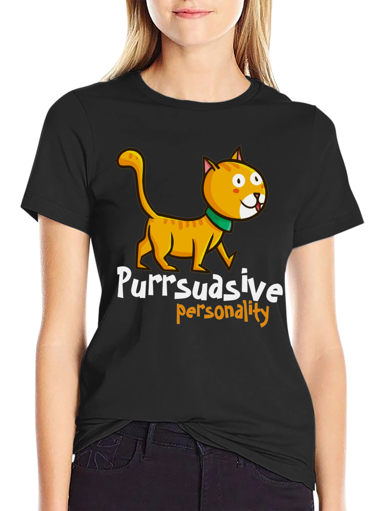 Black Purrsuasive Personality Cat Graphic Tee view 2