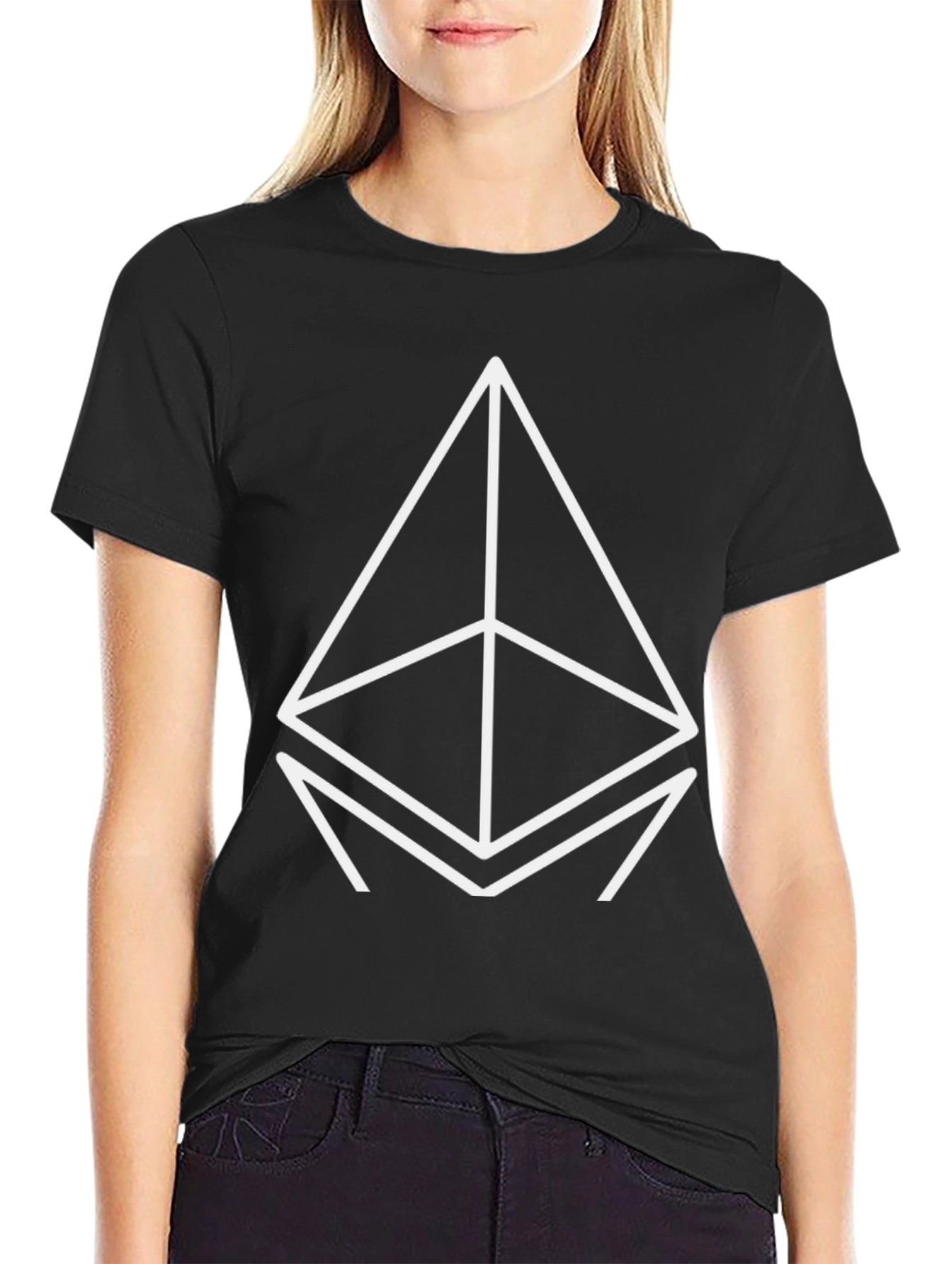 Black Geometric Graphic Tee - Stylish Black Cotton Shirt view 2