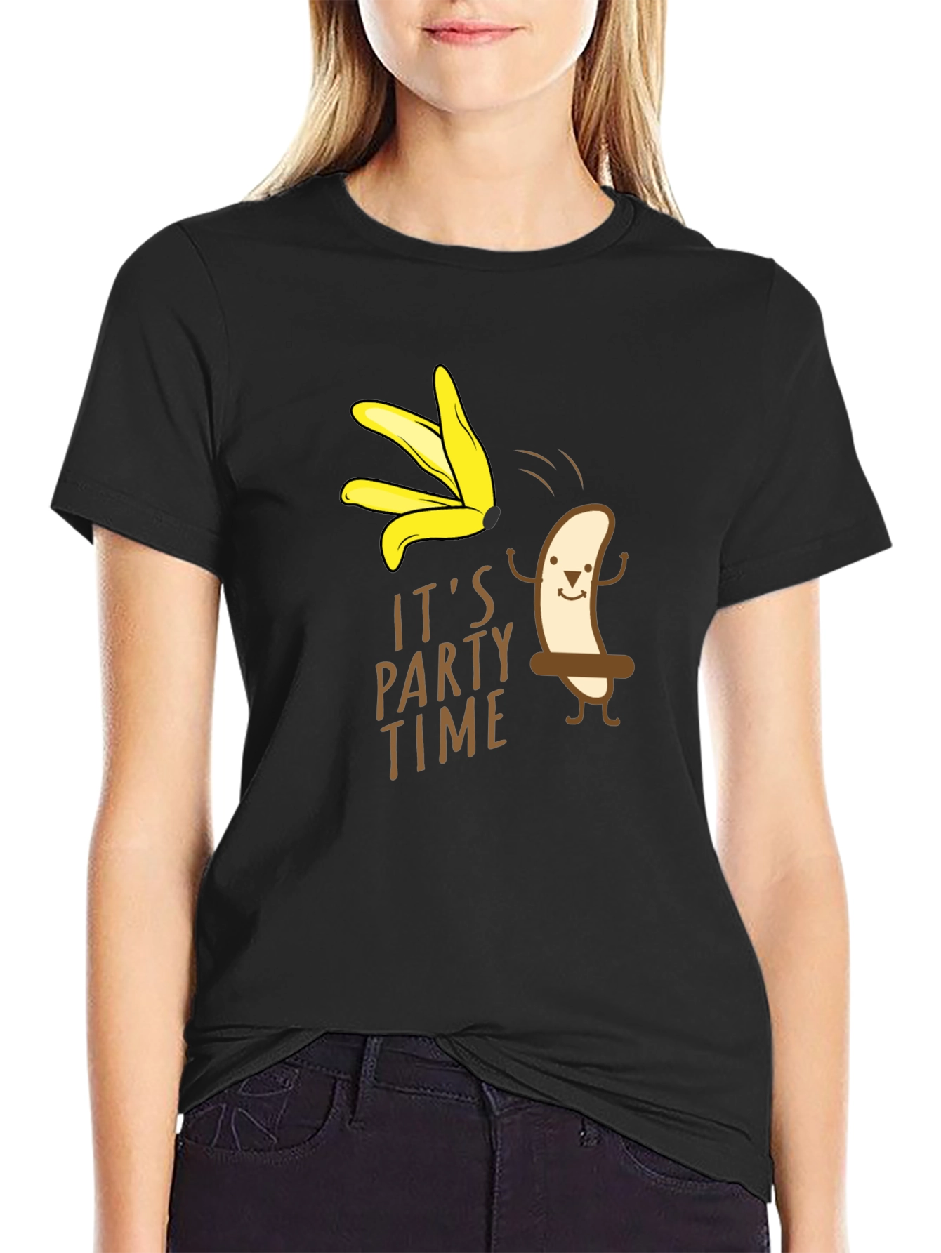 Black It's Party Time Banana Graphic T-Shirt view 2