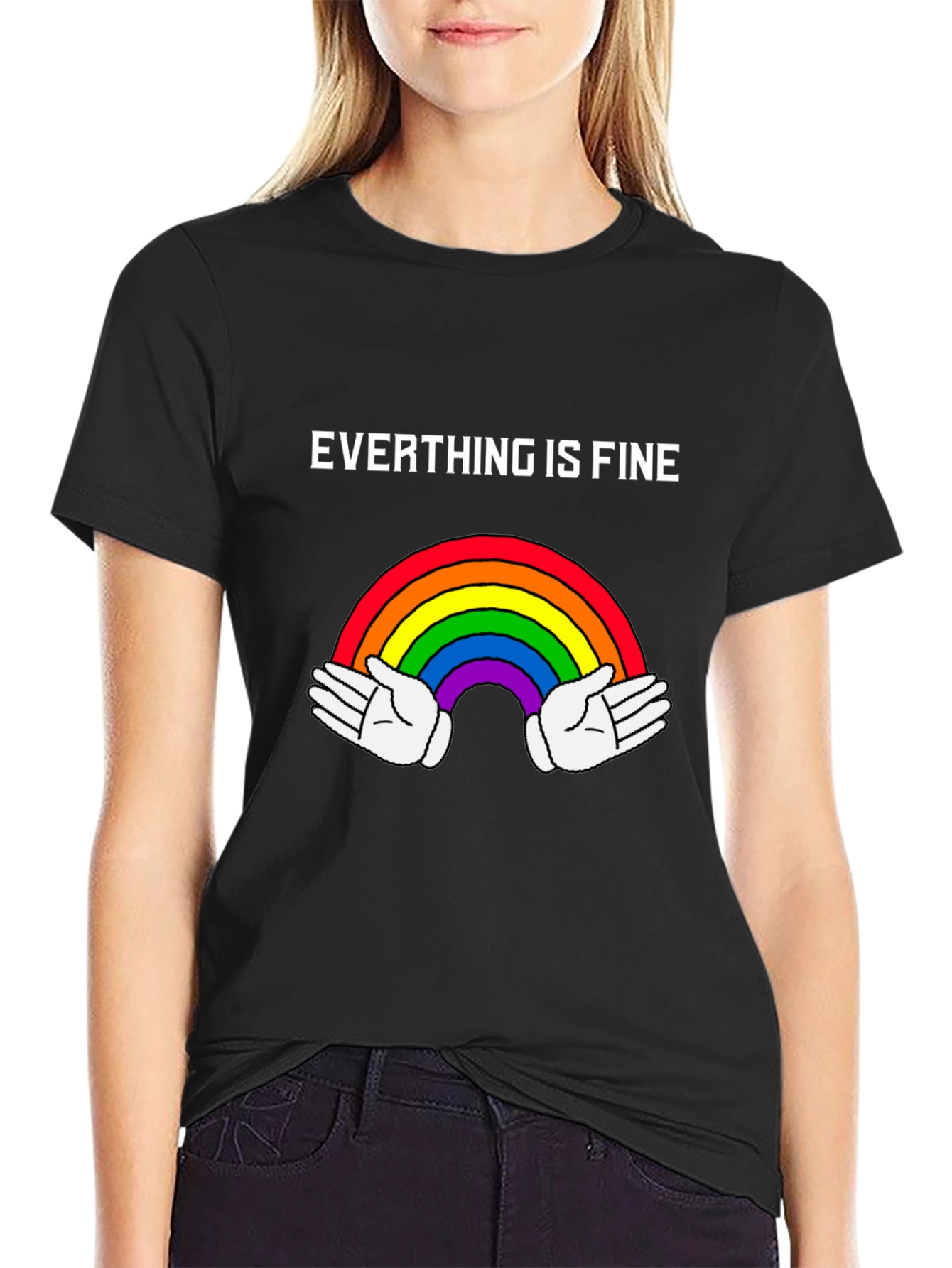 Black Everything is Fine Rainbow T-Shirt - Unisex Cotton Tee view 2