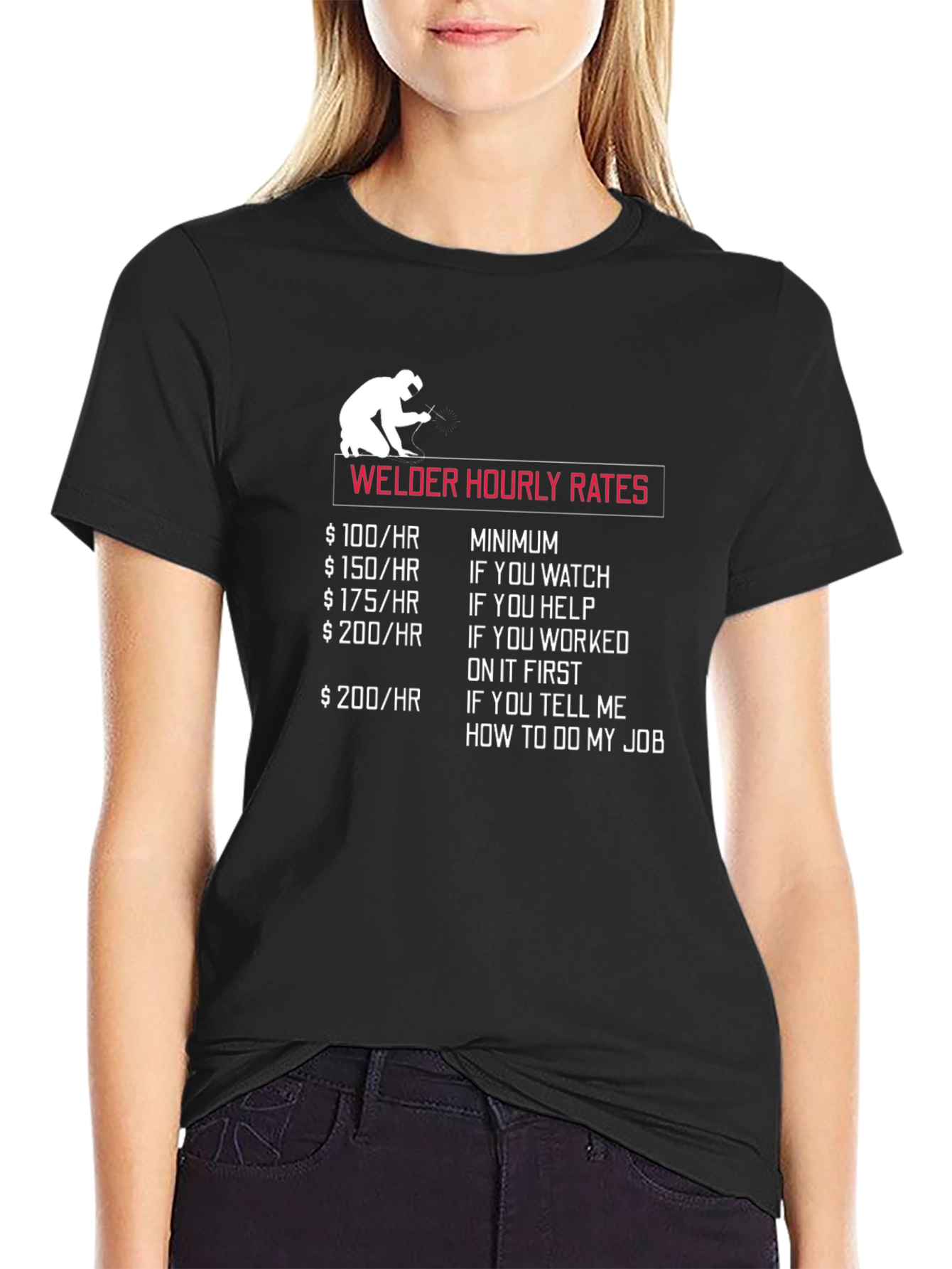 Black Welder Hourly Rates Graphic Tee - Funny Welding T-Shirt view 2