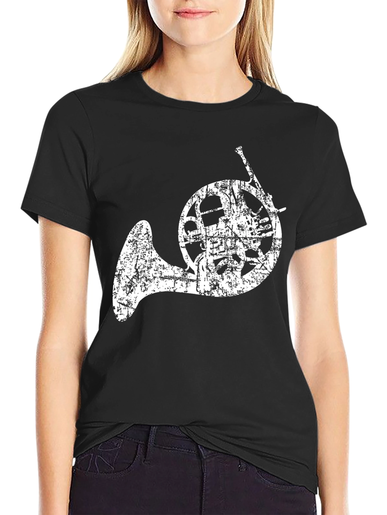 Black French Horn Graphic T-Shirt - Music Lover Tee view 2