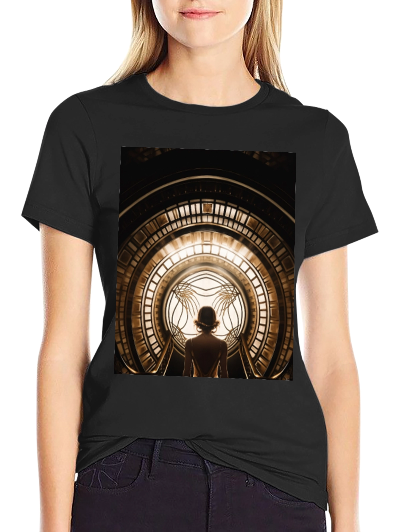 Black Art Deco Portal Graphic Tee - Unique Design view 2