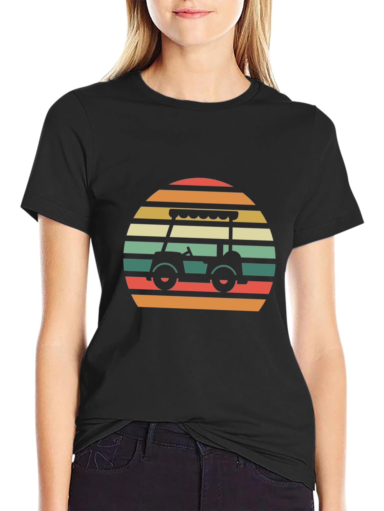 Black Retro Golf Cart T-Shirt view 2