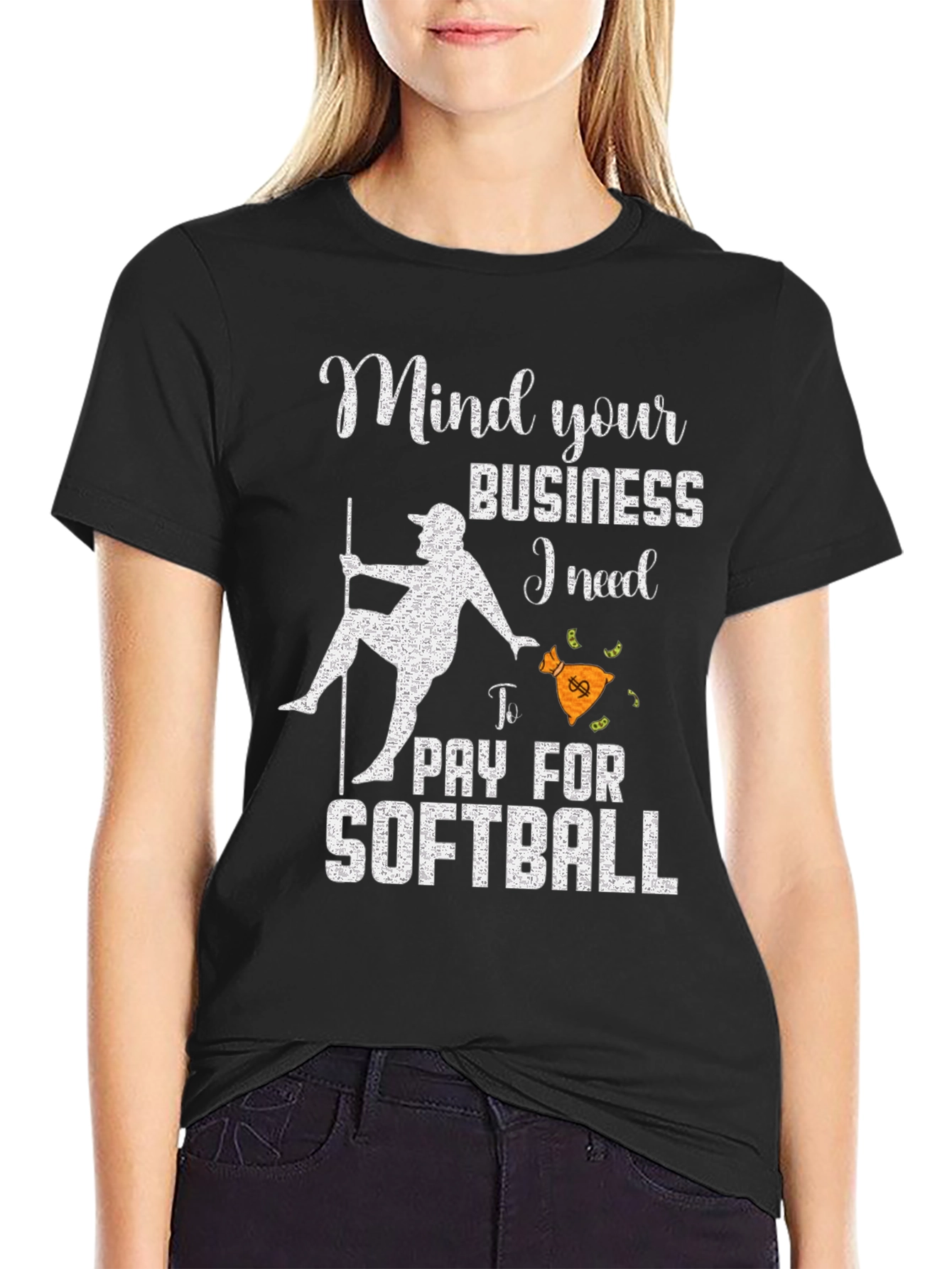 Black Mind Your Business Softball T-Shirt view 2