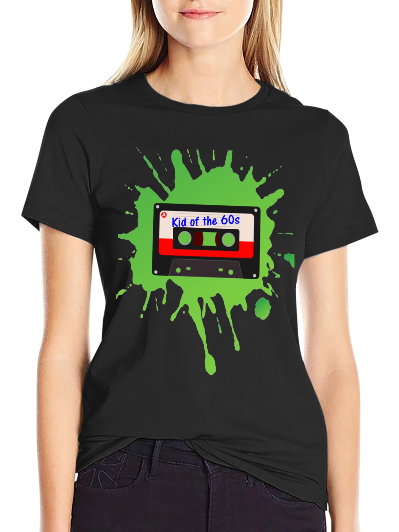 Black Retro "Kid of the 60s" Cassette Tape Graphic T-Shirt view 2