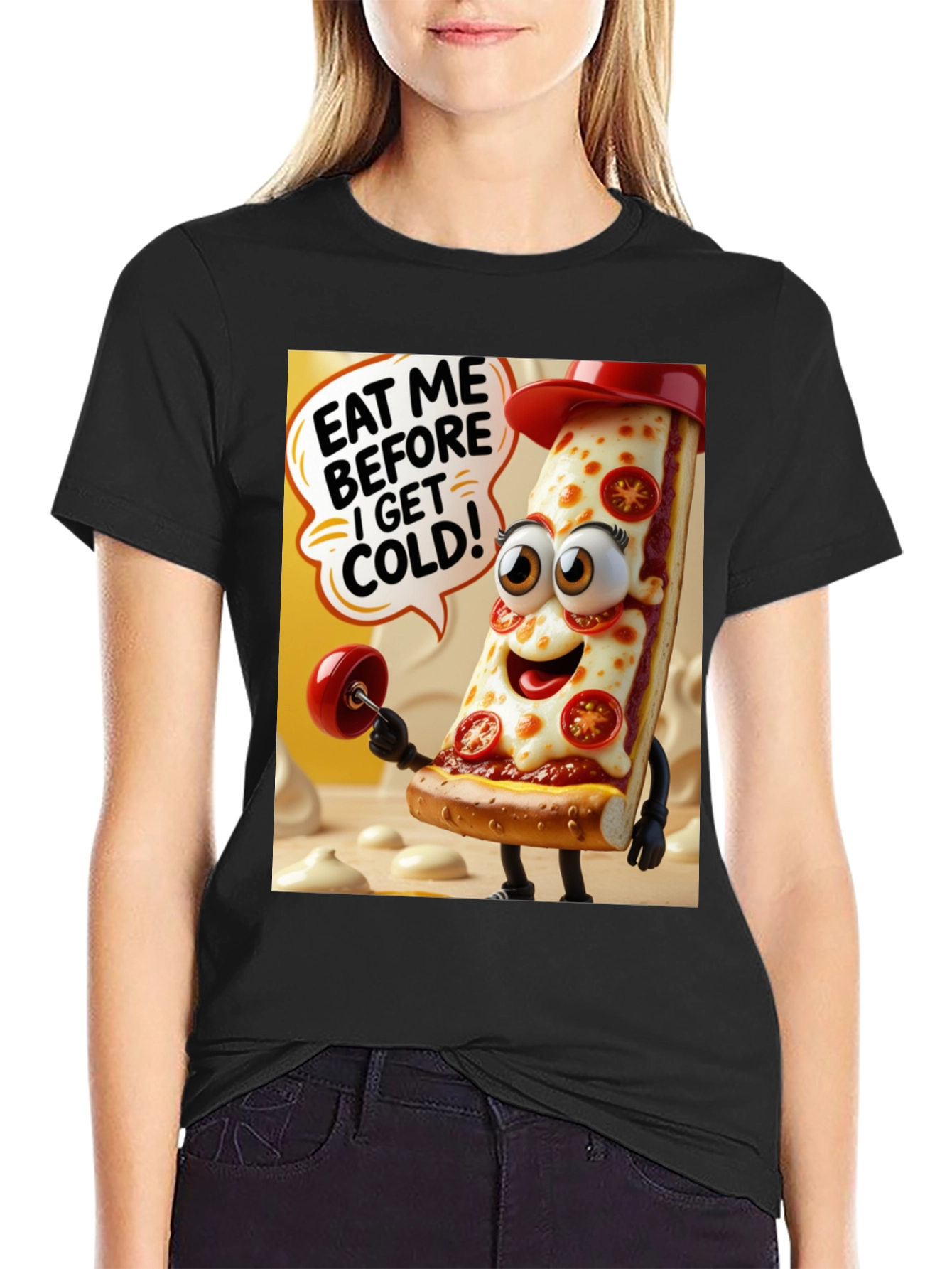 Black Pizza Lover's Graphic T-Shirt view 2