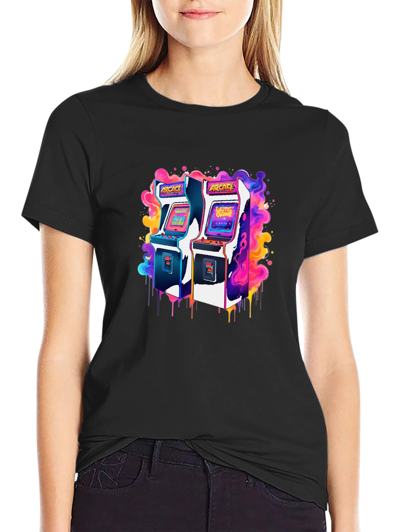 Black Retro Arcade Game T-Shirt - Gamer Style view 2