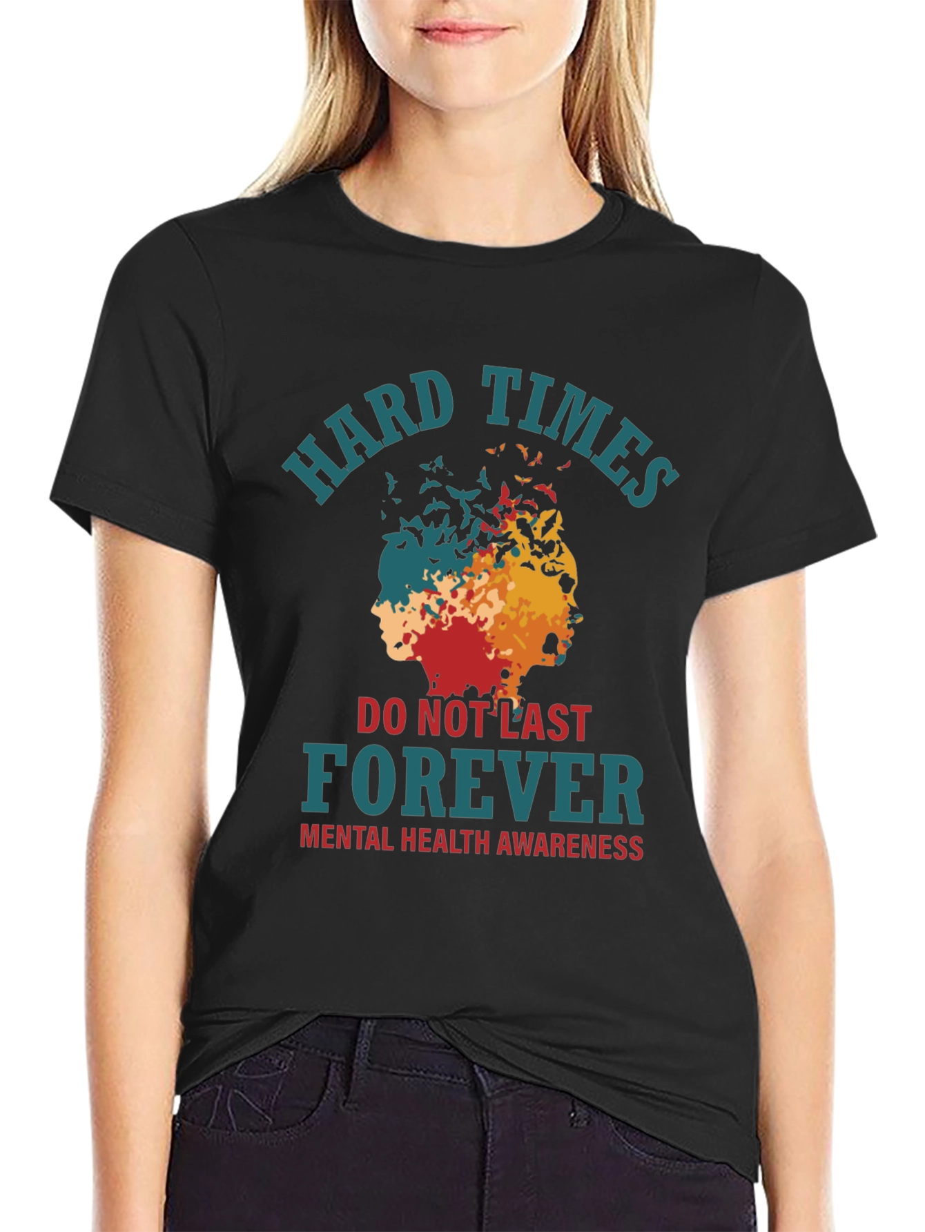 Black Hard Times Mental Health Awareness Graphic Tee view 2