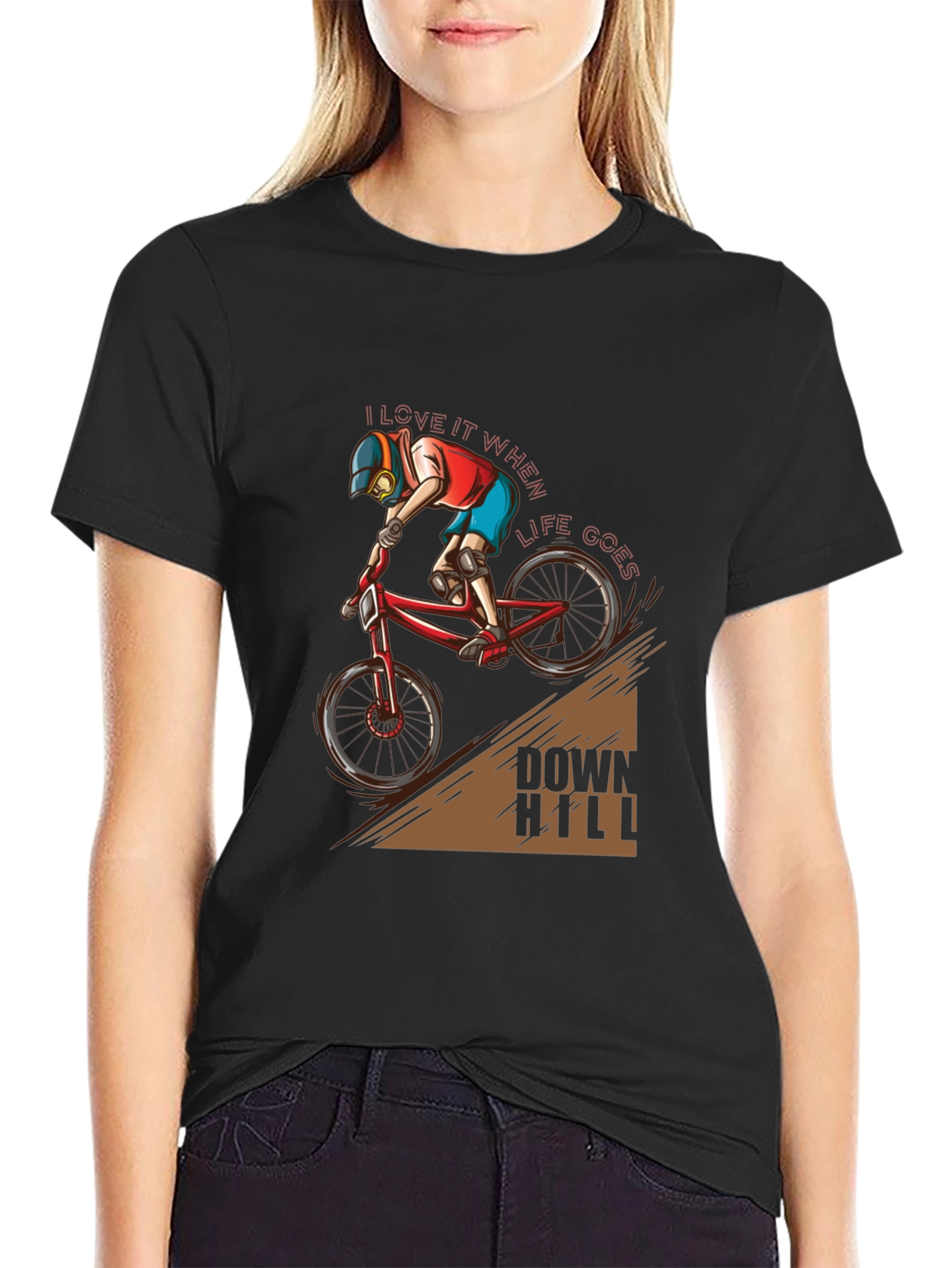 Black Downhill Biker T-Shirt - I Love it When Life Goes Downhill view 2