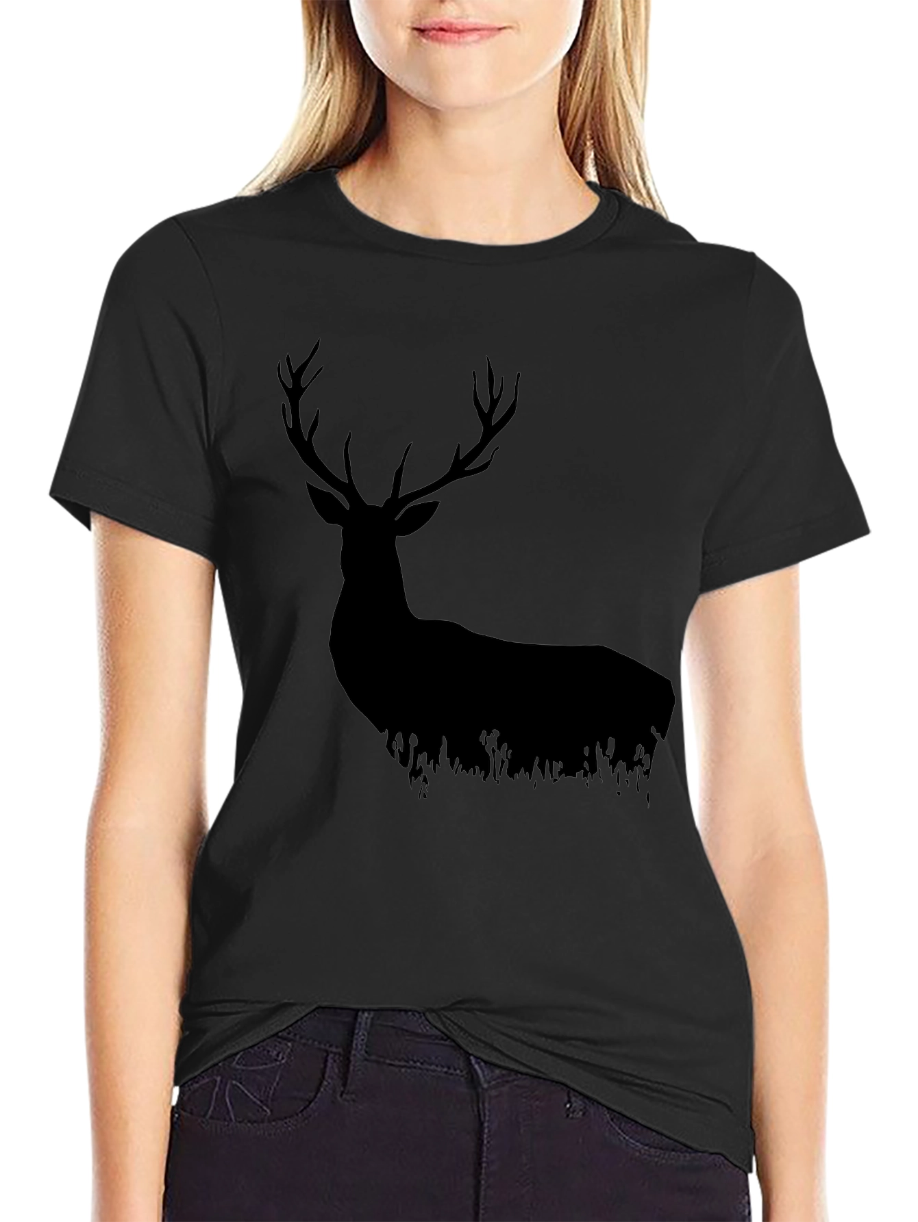 Black Black Deer Silhouette Graphic Tee - Nature Lover's Shirt view 2
