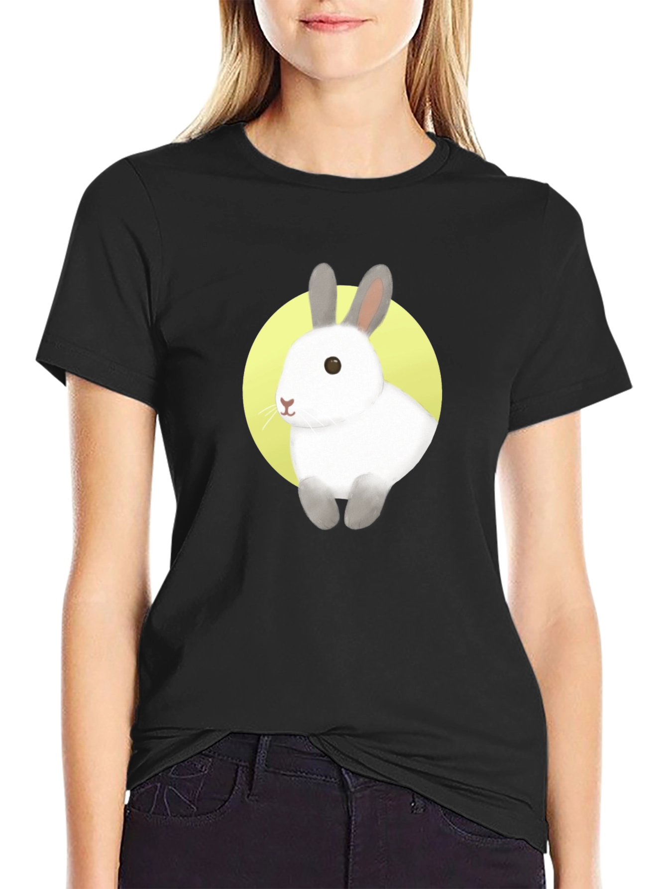 Black Rabbit Graphic T-Shirt - Black Cotton Blend view 2