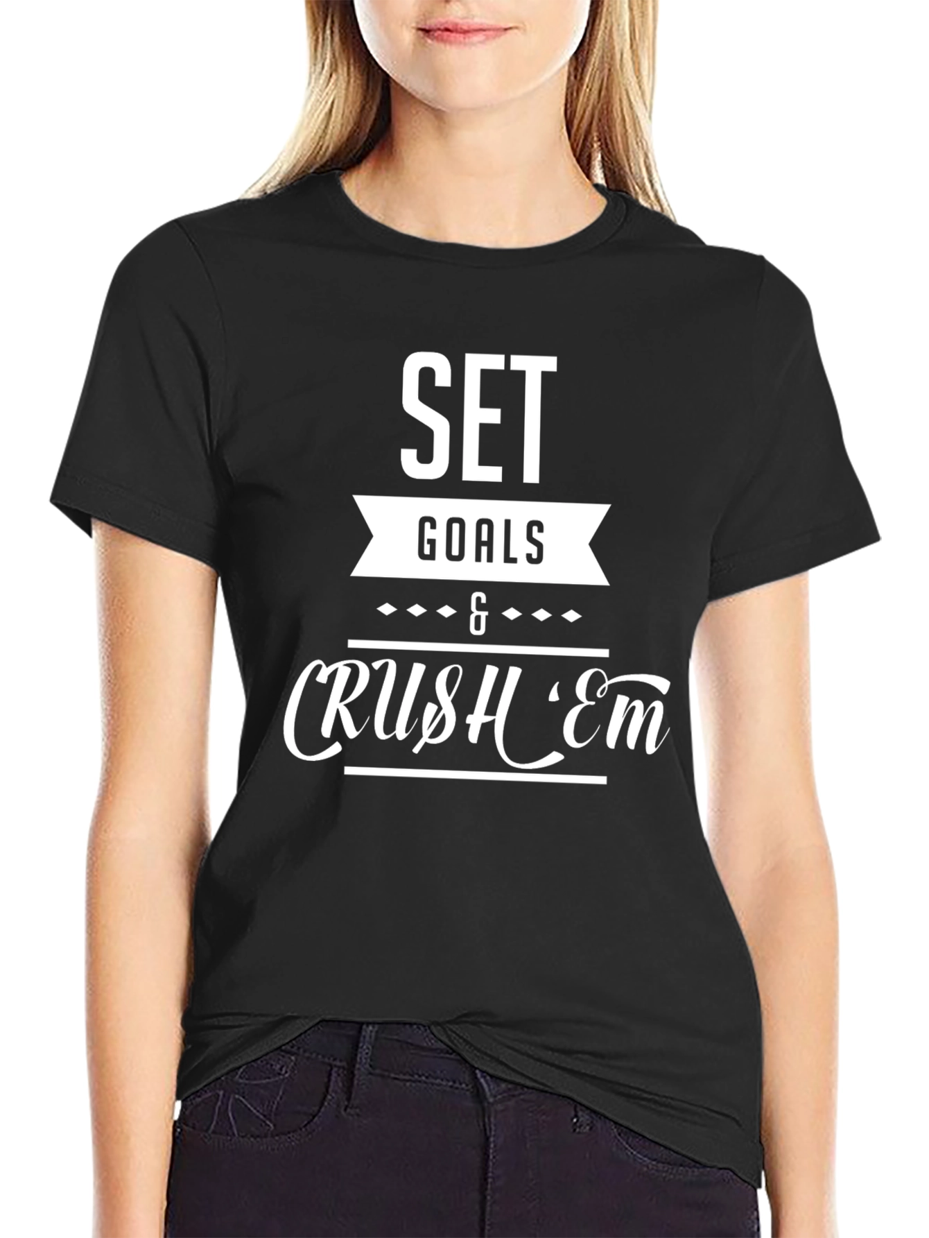 Black Set Goals & Crush 'Em Black Graphic T-Shirt view 2