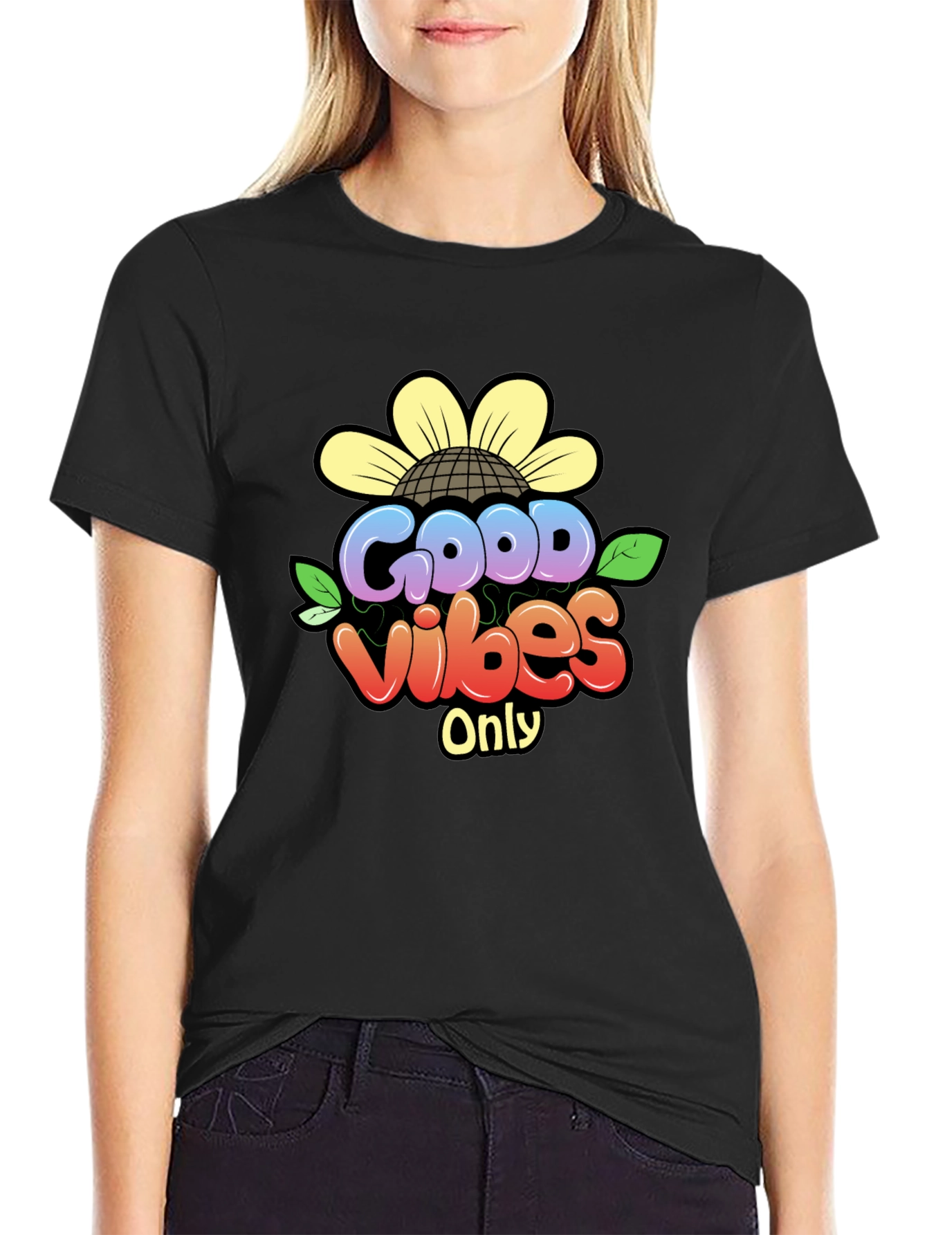 Black Good Vibes Only T-Shirt - Black Graphic Tee view 2