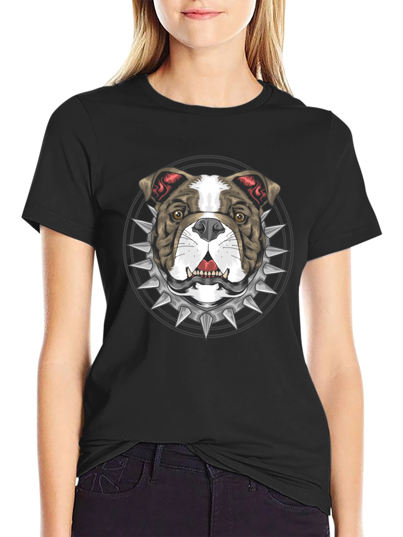 Black Bulldog Spike Collar Graphic Tee - Bold Streetwear Style view 2