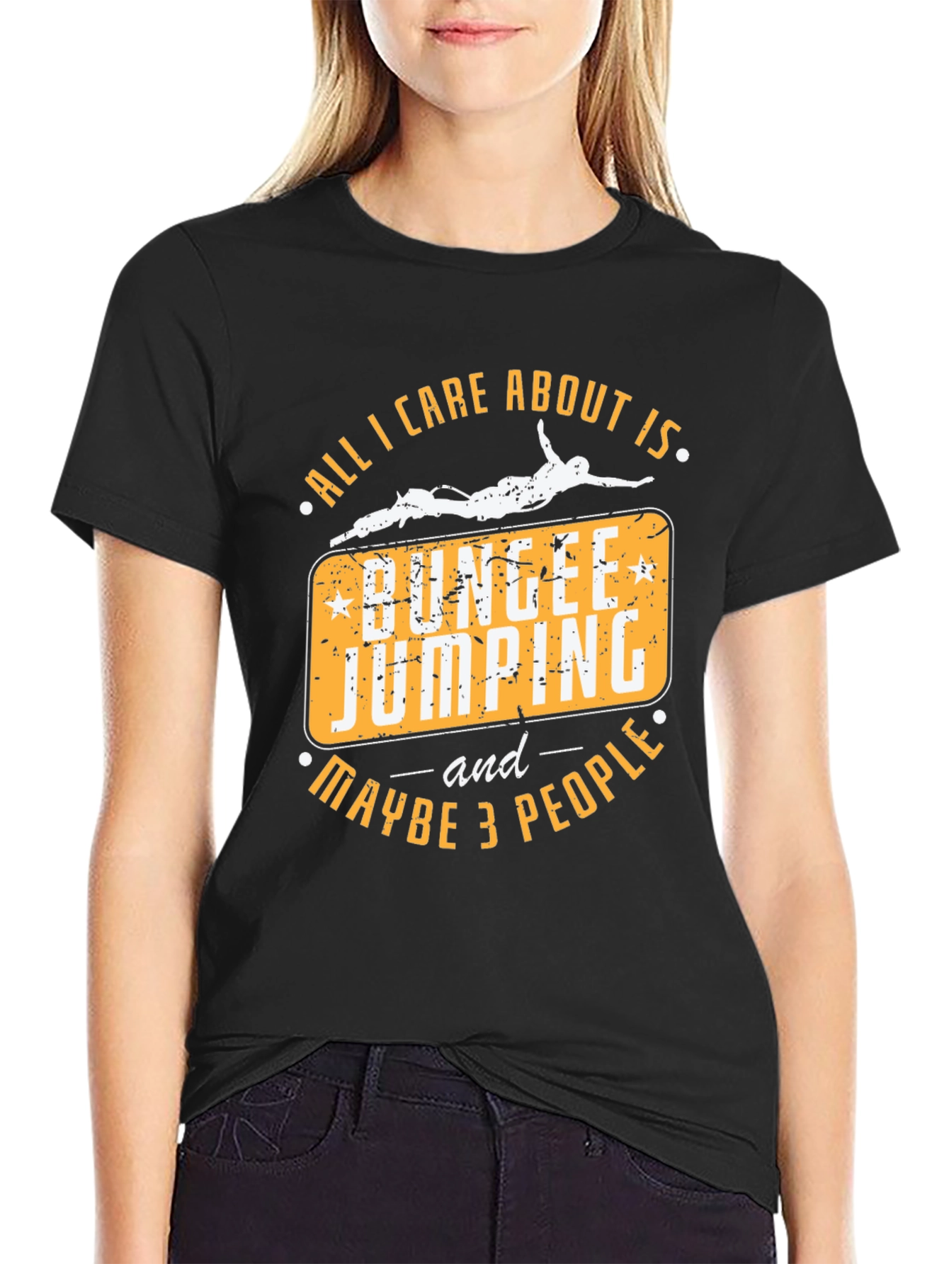 Black Bungee Jumping T-Shirt - All I Care About Is Bungee Jumping and Maybe 3 People view 2