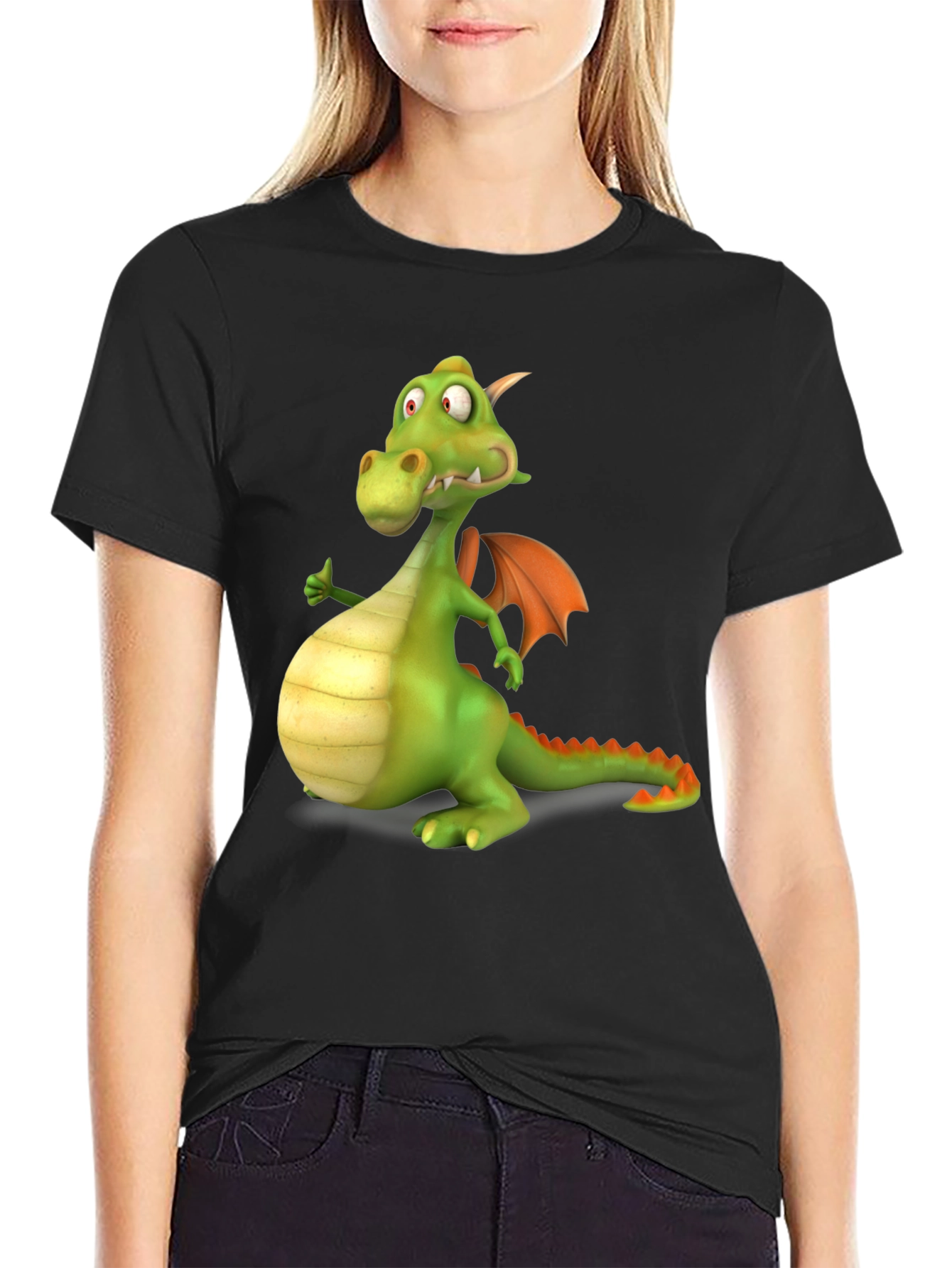 Black Funny Dragon Graphic Tee - Black Cotton T-Shirt view 2